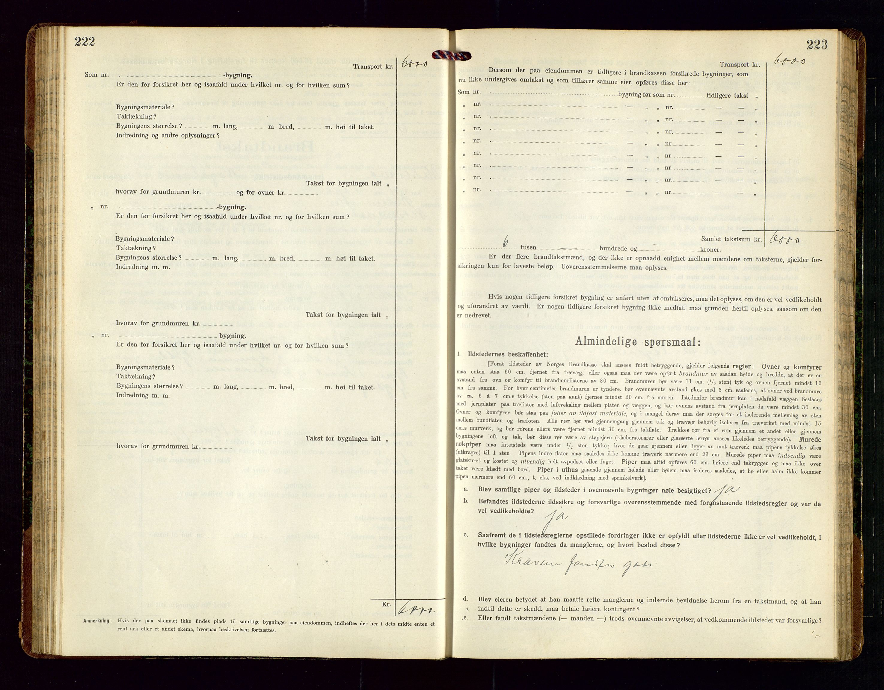 Nedstrand lensmannskontor, SAST/A-100236/Gob/L0002: "Brandtakstprotokol for Nerstrand lensmandsdistrikt Rogaland Fylke", 1916-1949, s. 222-223
