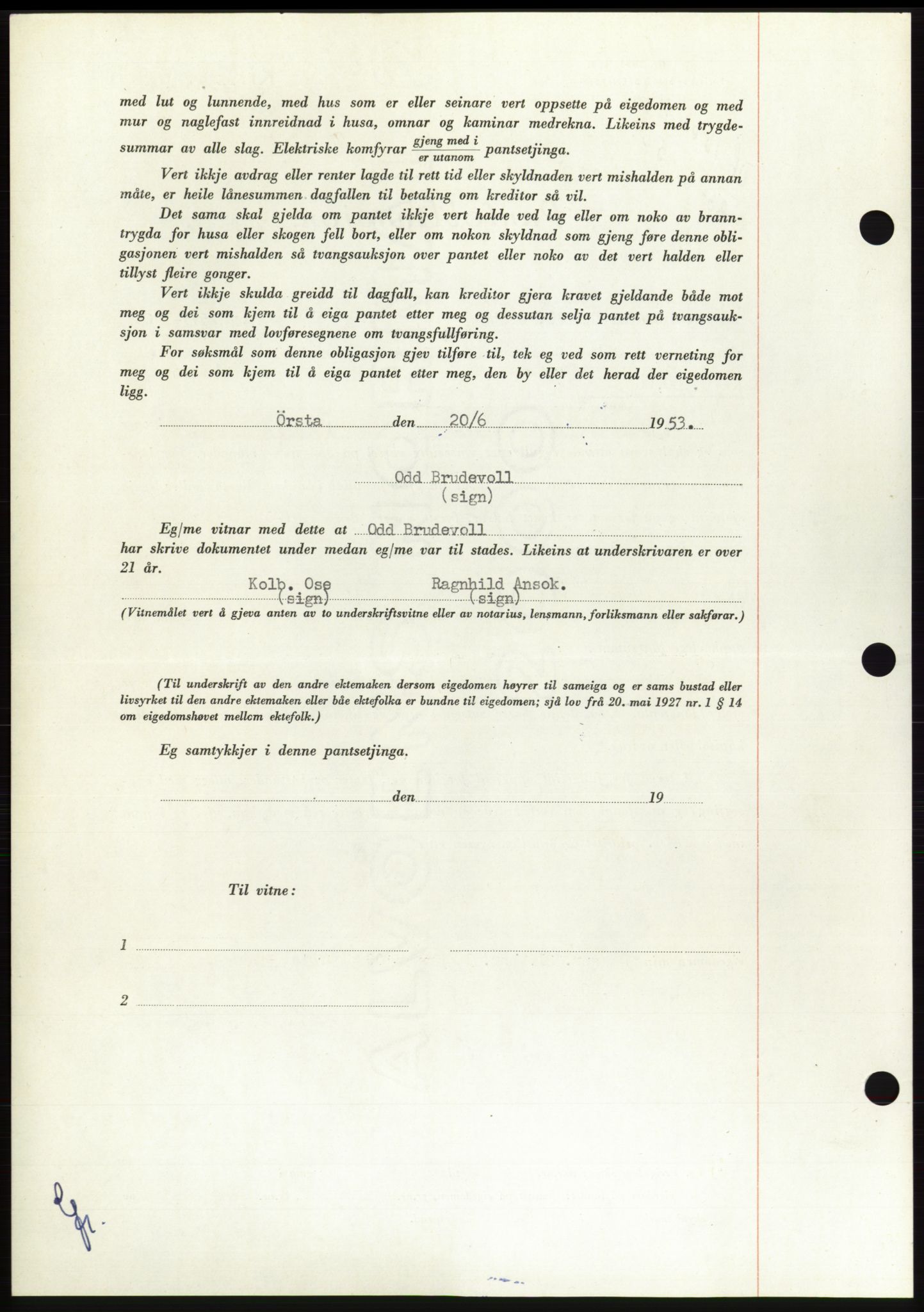 Søre Sunnmøre sorenskriveri, AV/SAT-A-4122/1/2/2C/L0123: Pantebok nr. 11B, 1953-1953, Dagboknr: 1532/1953