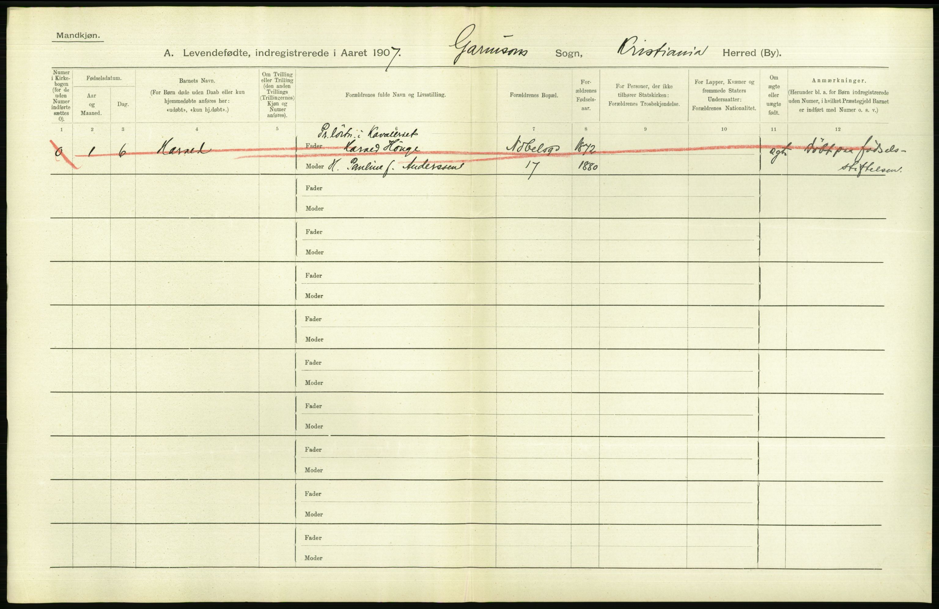 Statistisk sentralbyrå, Sosiodemografiske emner, Befolkning, AV/RA-S-2228/D/Df/Dfa/Dfae/L0007: Kristiania: Levendefødte menn og kvinner., 1907, s. 712