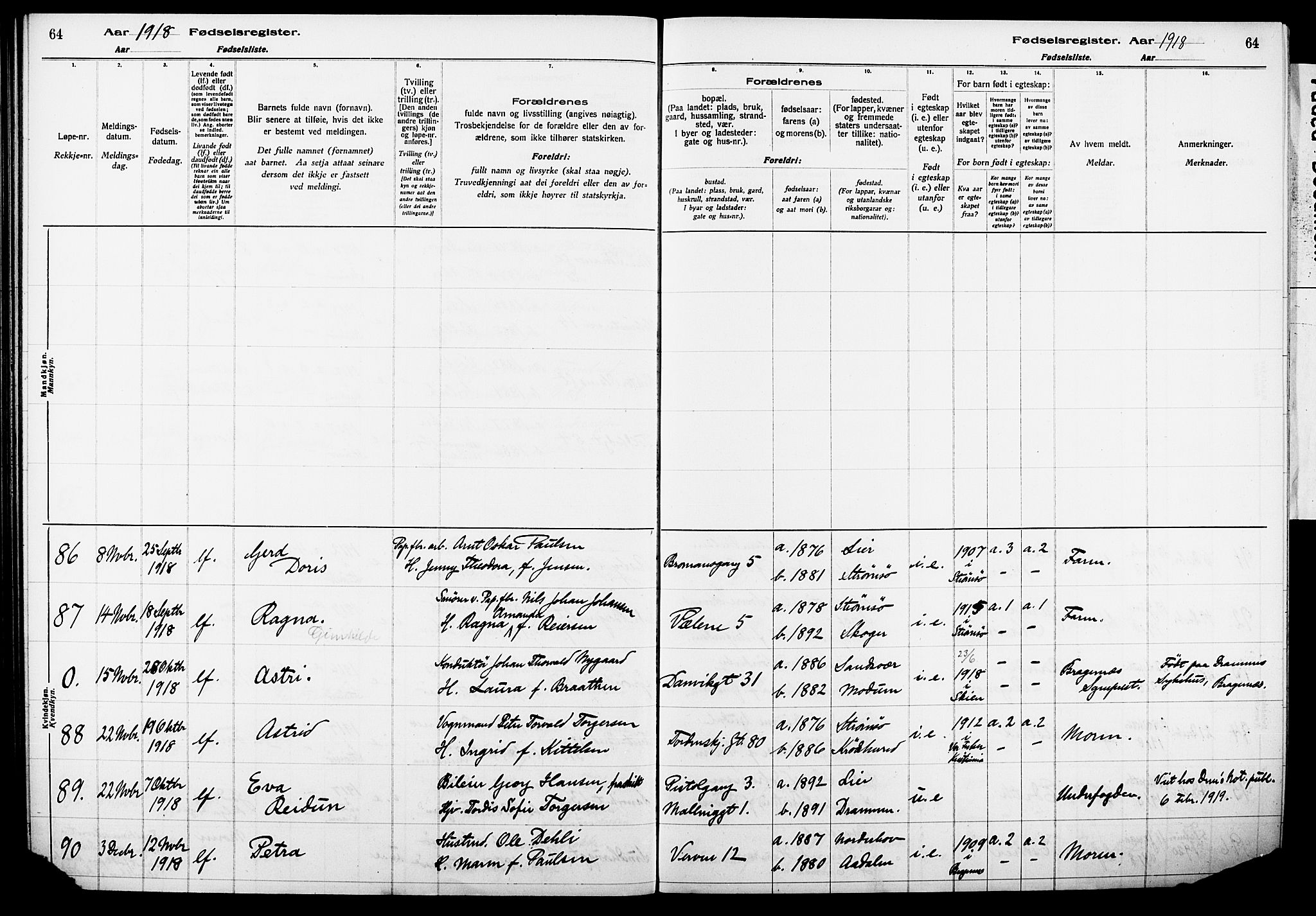 Strømsø kirkebøker, AV/SAKO-A-246/J/Ja/L0001: Fødselsregister nr. I 1, 1916-1925, s. 64