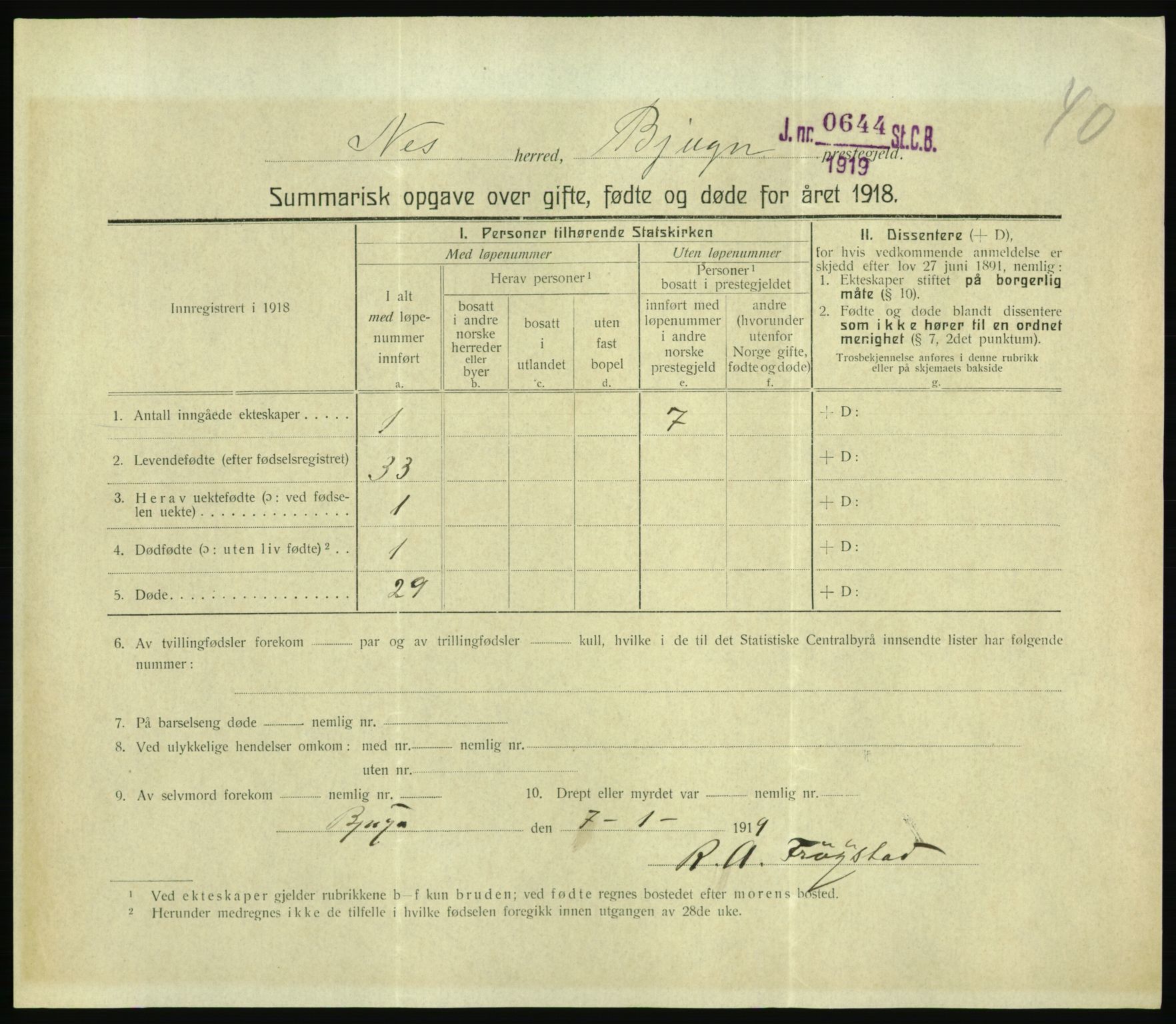 Statistisk sentralbyrå, Sosiodemografiske emner, Befolkning, RA/S-2228/D/Df/Dfb/Dfbh/L0059: Summariske oppgaver over gifte, fødte og døde for hele landet., 1918, s. 1253