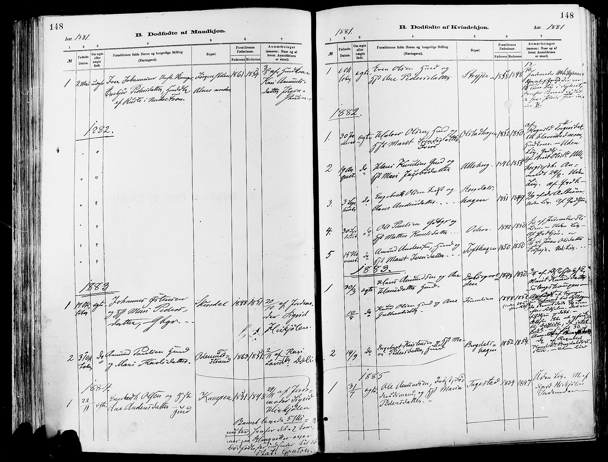 Sør-Fron prestekontor, AV/SAH-PREST-010/H/Ha/Haa/L0003: Ministerialbok nr. 3, 1881-1897, s. 148