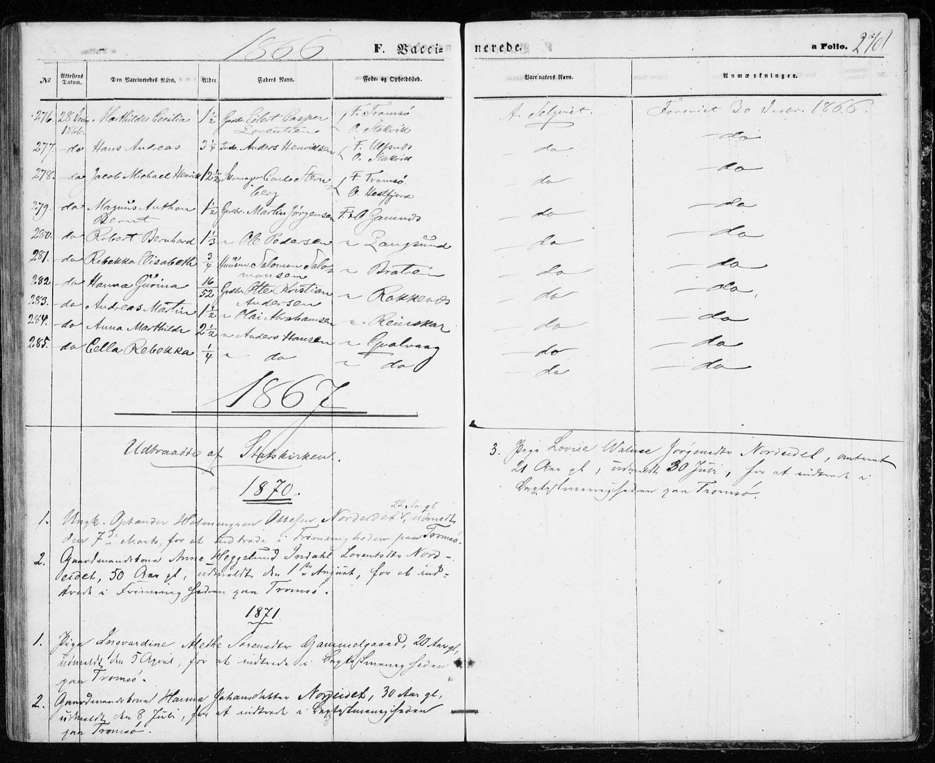 Karlsøy sokneprestembete, AV/SATØ-S-1299/H/Ha/Haa/L0004kirke: Ministerialbok nr. 4, 1861-1871, s. 278