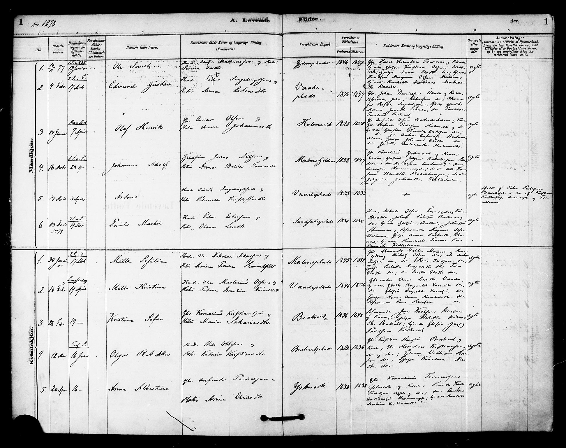 Ministerialprotokoller, klokkerbøker og fødselsregistre - Nord-Trøndelag, AV/SAT-A-1458/745/L0429: Ministerialbok nr. 745A01, 1878-1894, s. 1