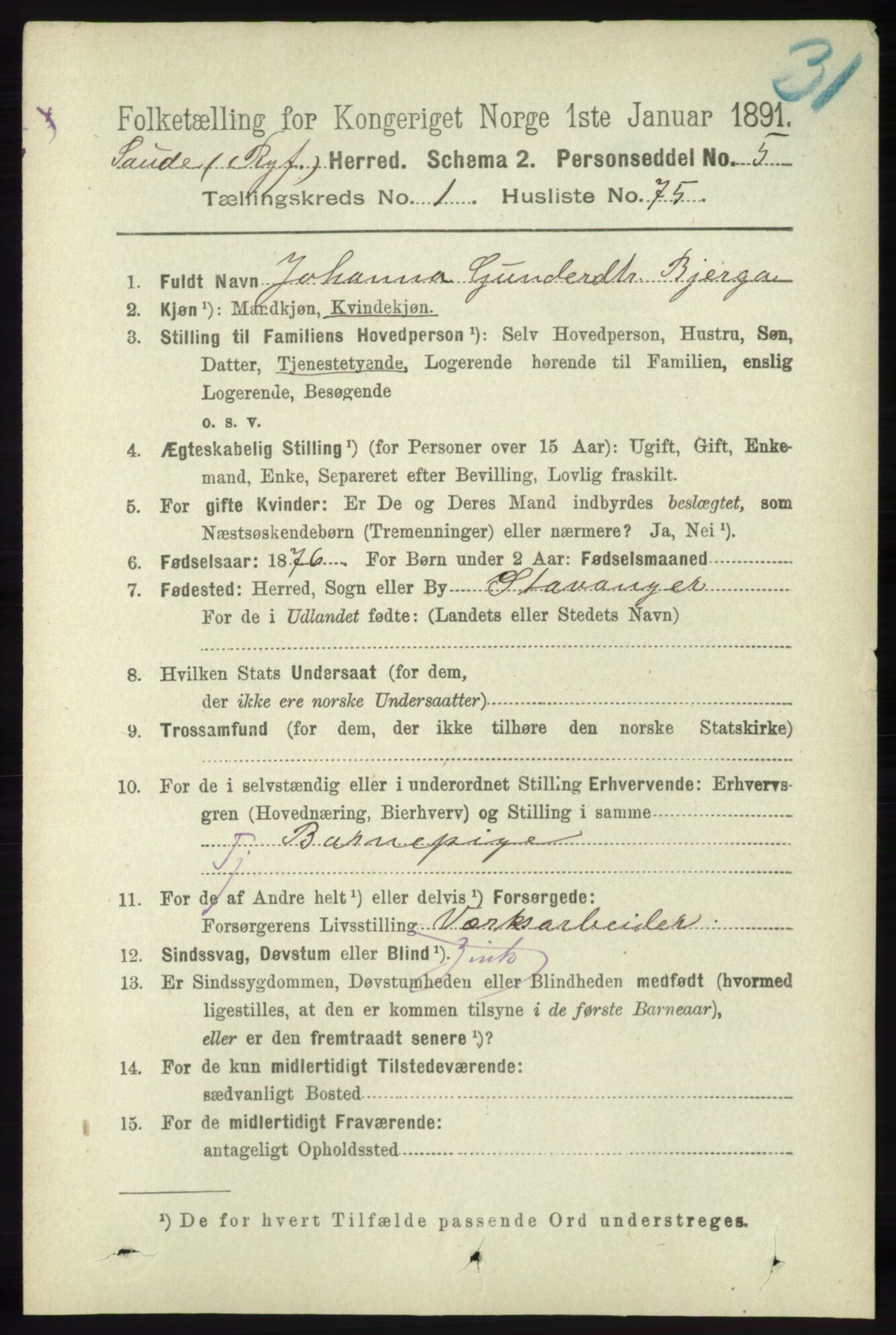 RA, Folketelling 1891 for 1135 Sauda herred, 1891, s. 518