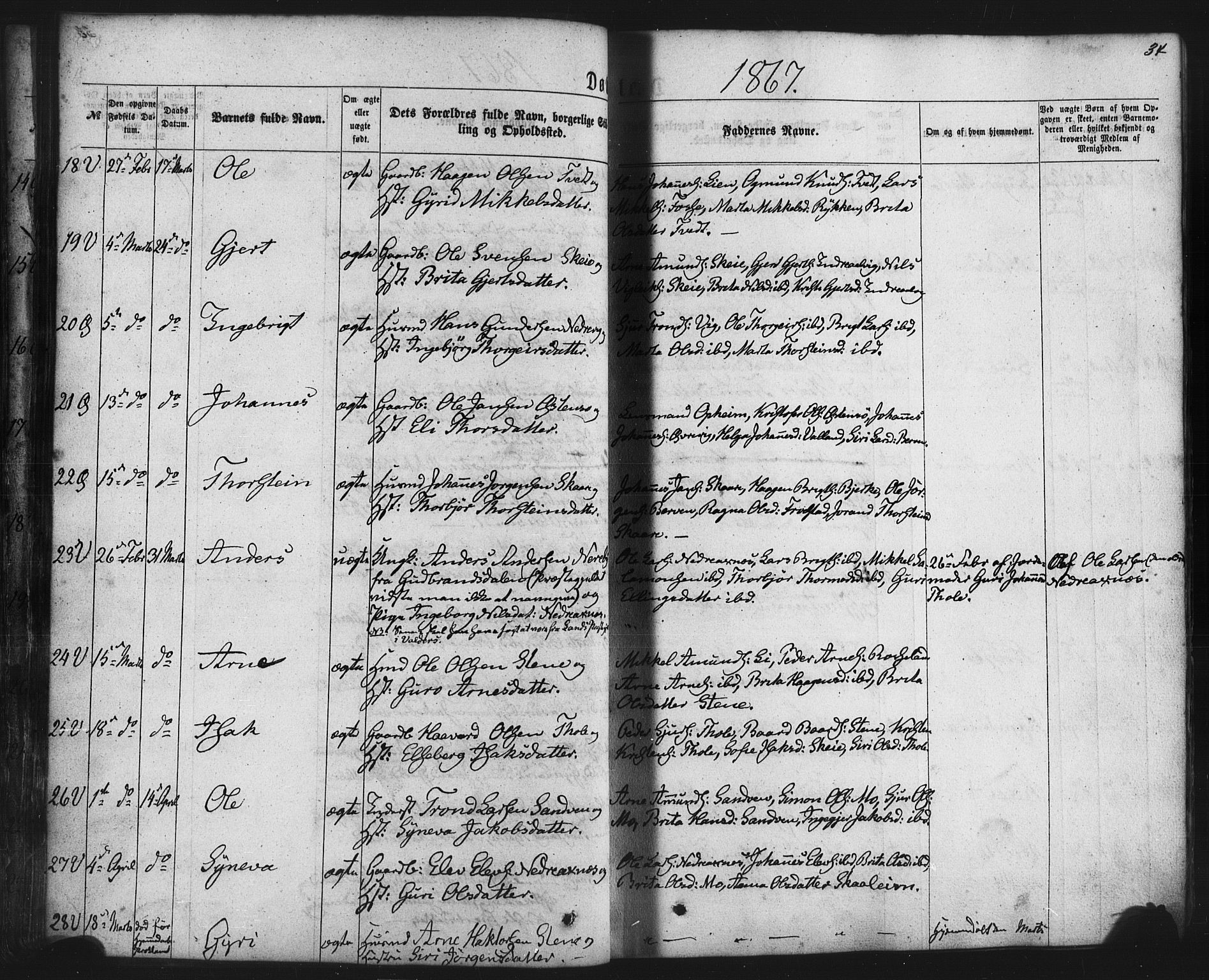 Kvam sokneprestembete, AV/SAB-A-76201/H/Haa: Ministerialbok nr. A 9, 1864-1879, s. 34