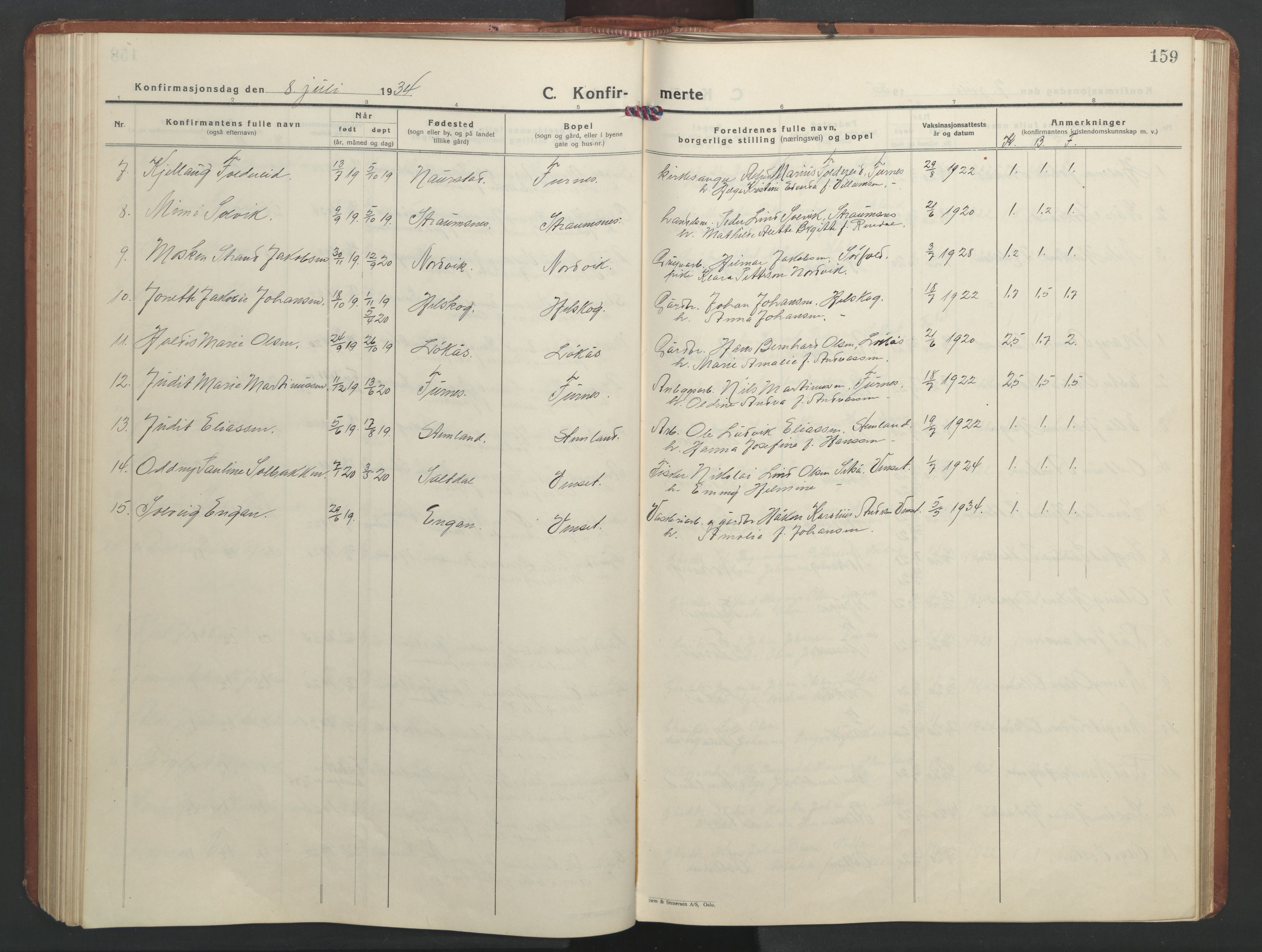 Ministerialprotokoller, klokkerbøker og fødselsregistre - Nordland, AV/SAT-A-1459/851/L0727: Klokkerbok nr. 851C02, 1925-1948, s. 159