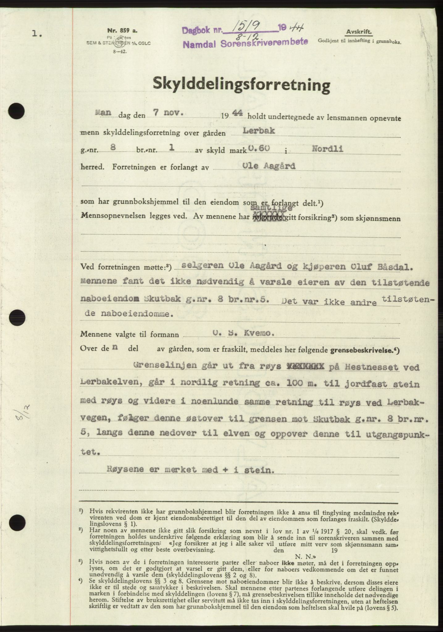Namdal sorenskriveri, SAT/A-4133/1/2/2C: Pantebok nr. -, 1944-1945, Dagboknr: 1519/1944