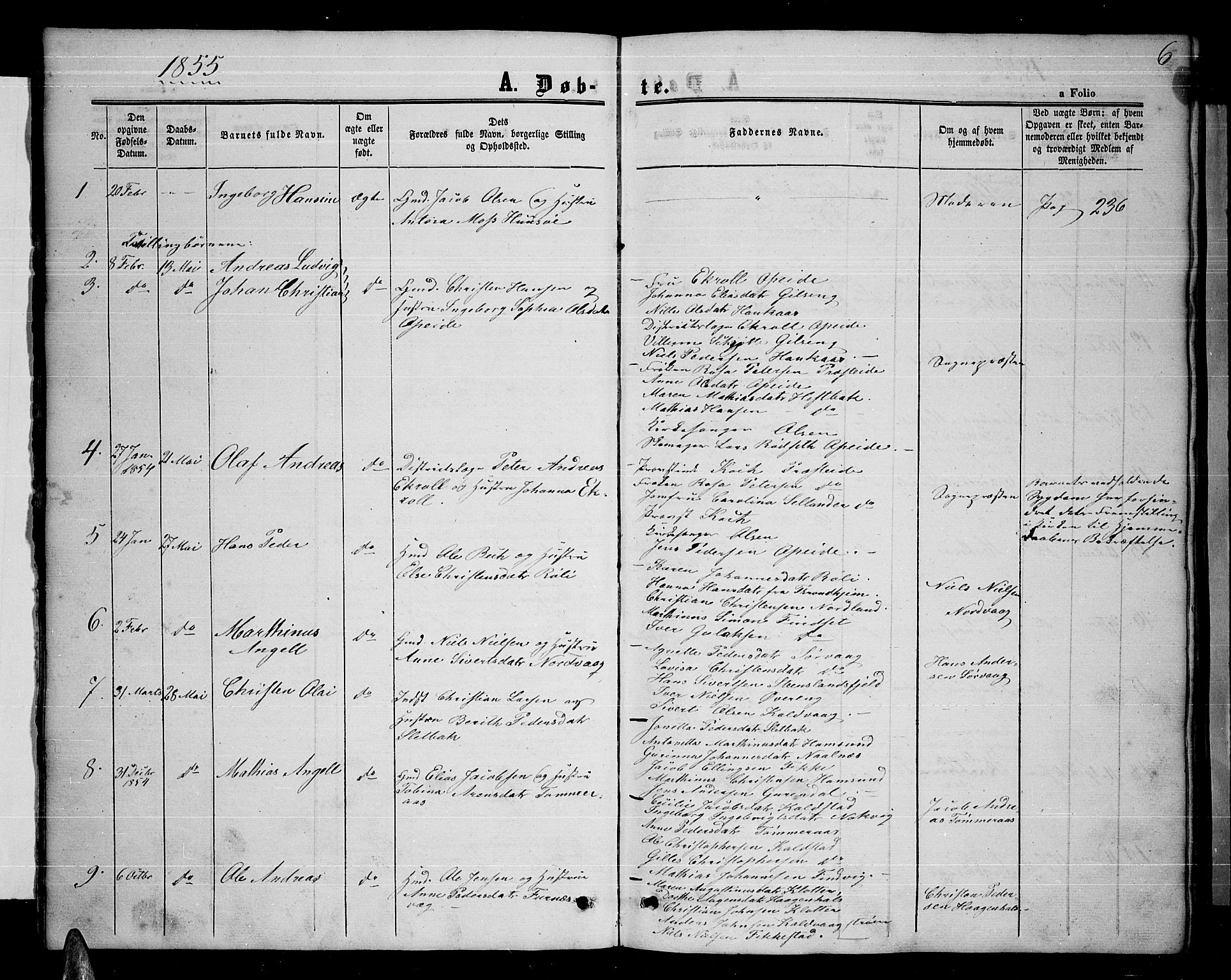 Ministerialprotokoller, klokkerbøker og fødselsregistre - Nordland, AV/SAT-A-1459/859/L0857: Klokkerbok nr. 859C03, 1854-1873, s. 6