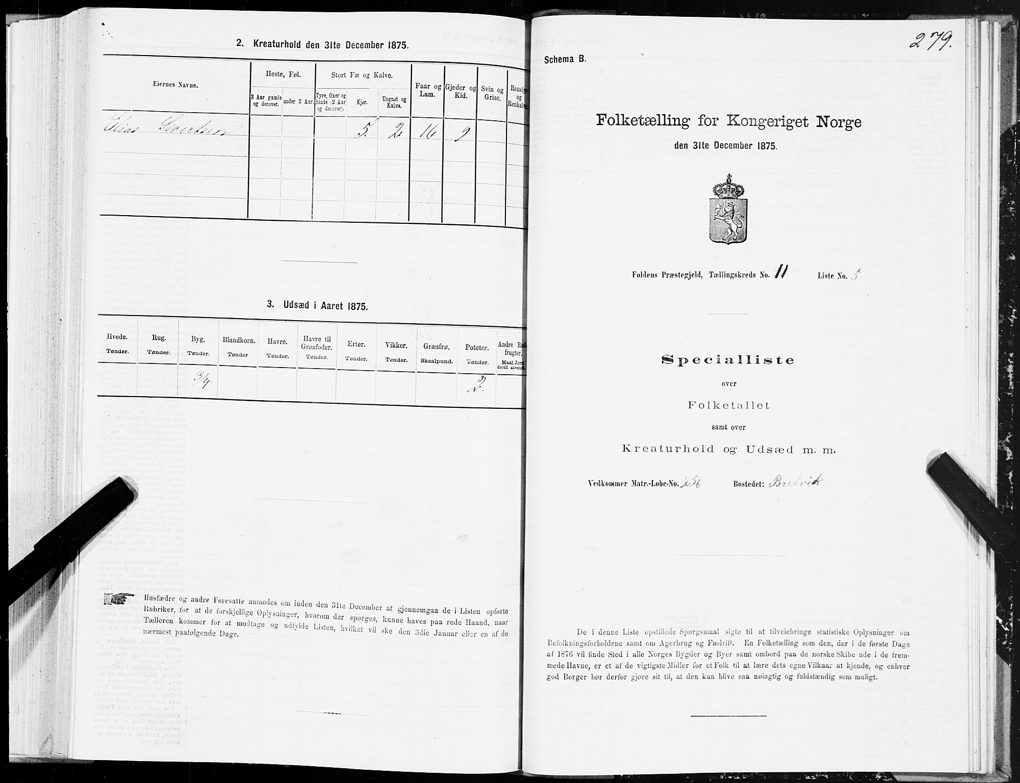 SAT, Folketelling 1875 for 1845P Folda prestegjeld, 1875, s. 3279