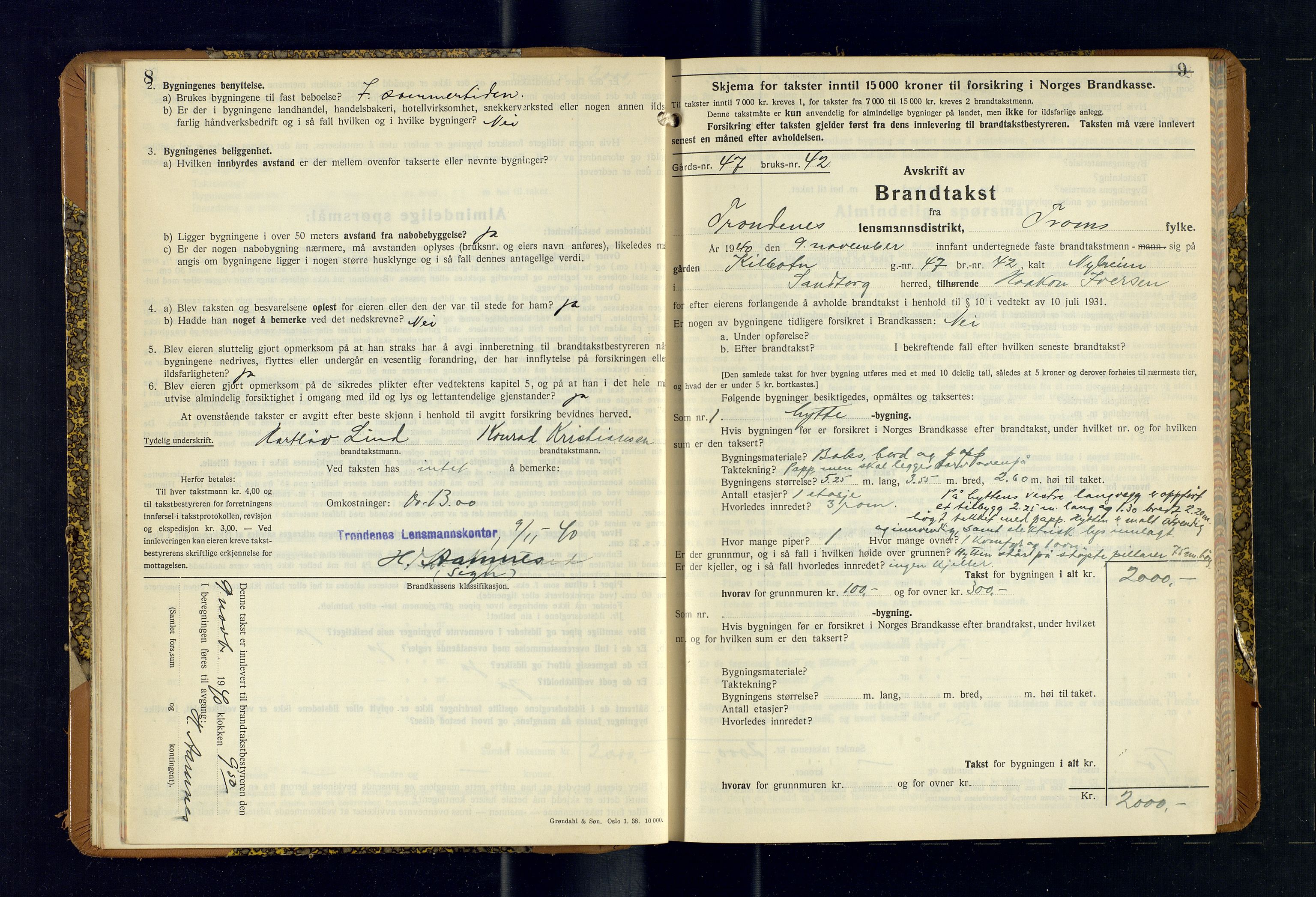 Harstad lensmannskontor, AV/SATØ-SATØ-10/F/Fr/Fra/L0622: Branntakstprotokoll (S), 1940-1945, s. 8-9