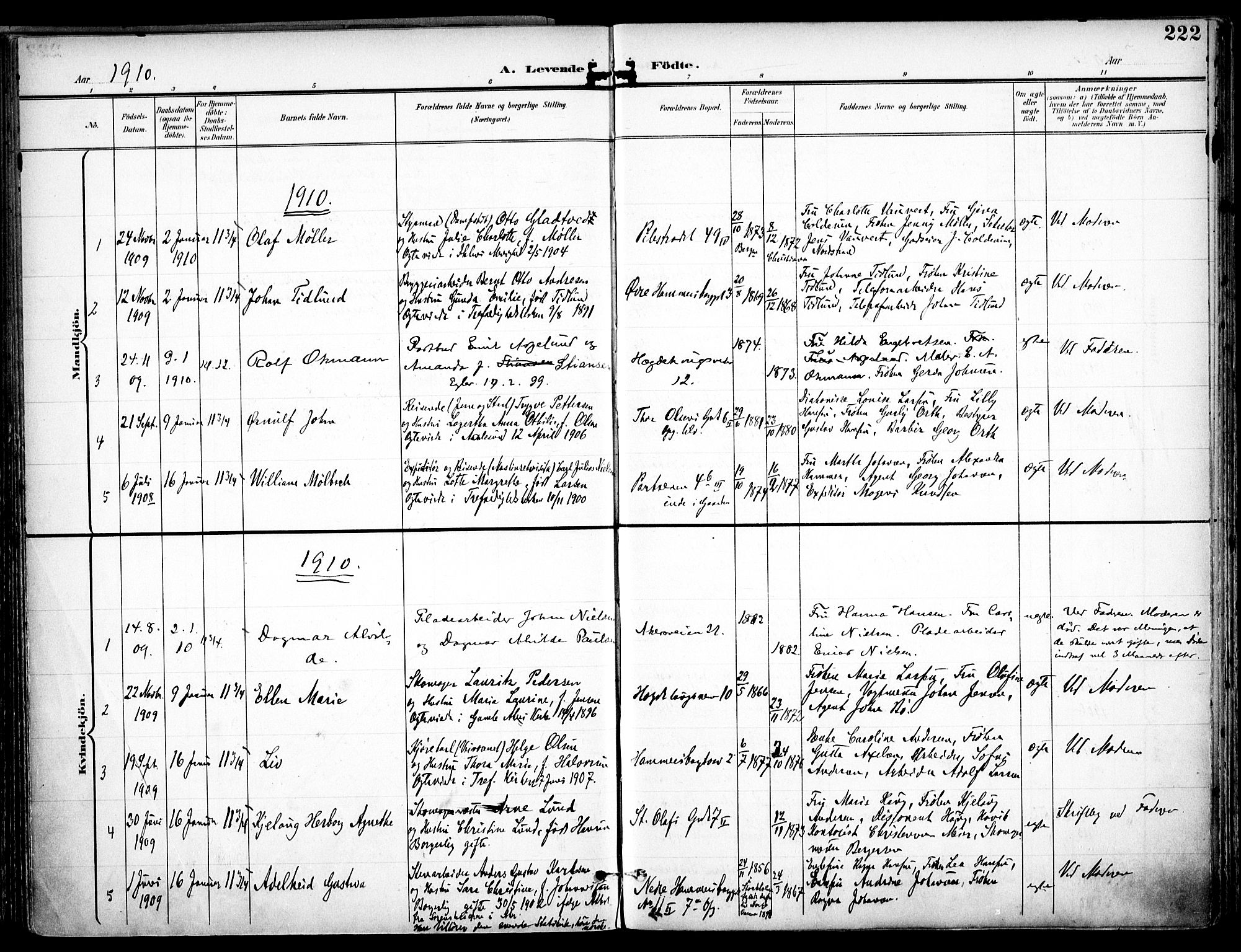 Trefoldighet prestekontor Kirkebøker, AV/SAO-A-10882/F/Fa/L0007: Ministerialbok nr. I 7, 1900-1914, s. 222