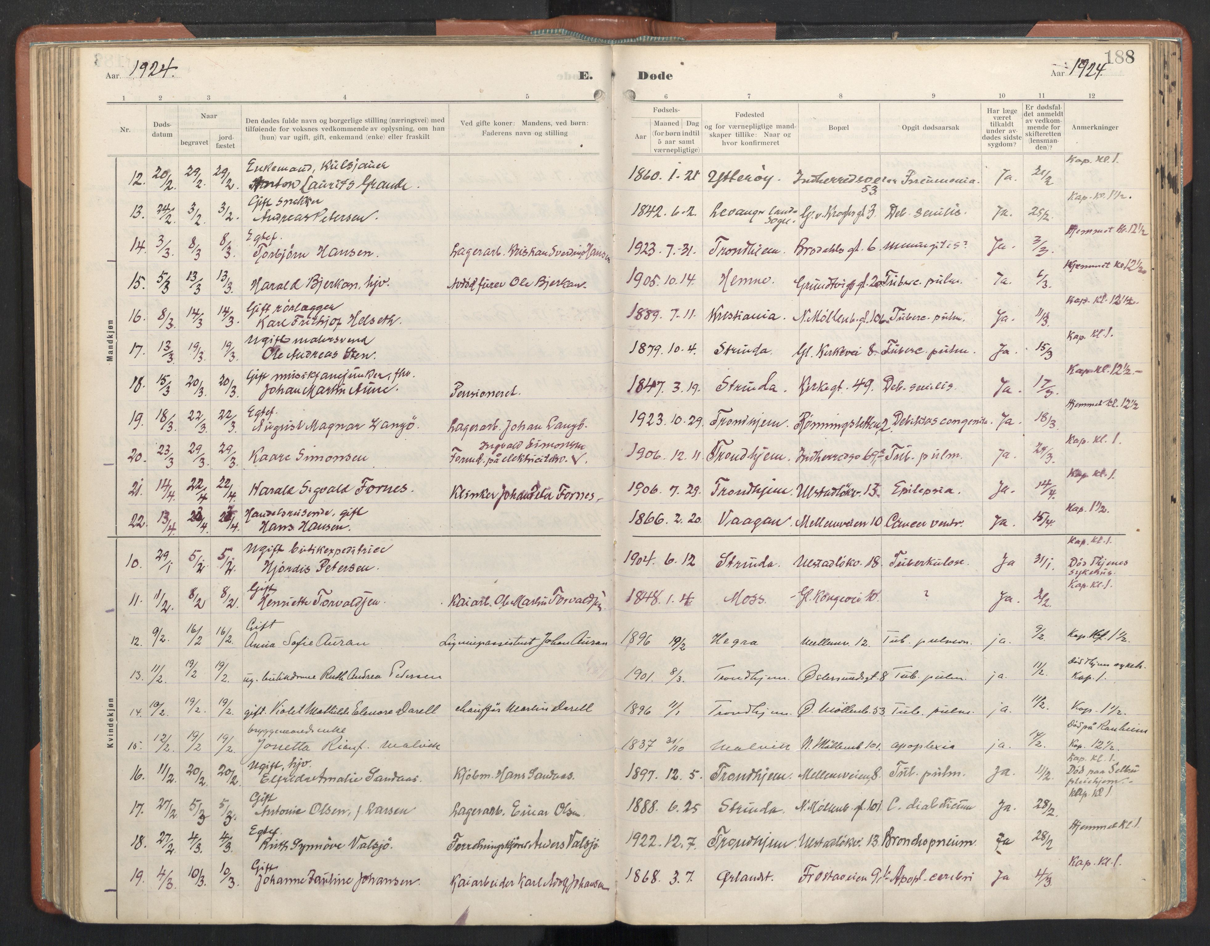Ministerialprotokoller, klokkerbøker og fødselsregistre - Sør-Trøndelag, SAT/A-1456/605/L0245: Ministerialbok nr. 605A07, 1916-1938, s. 188