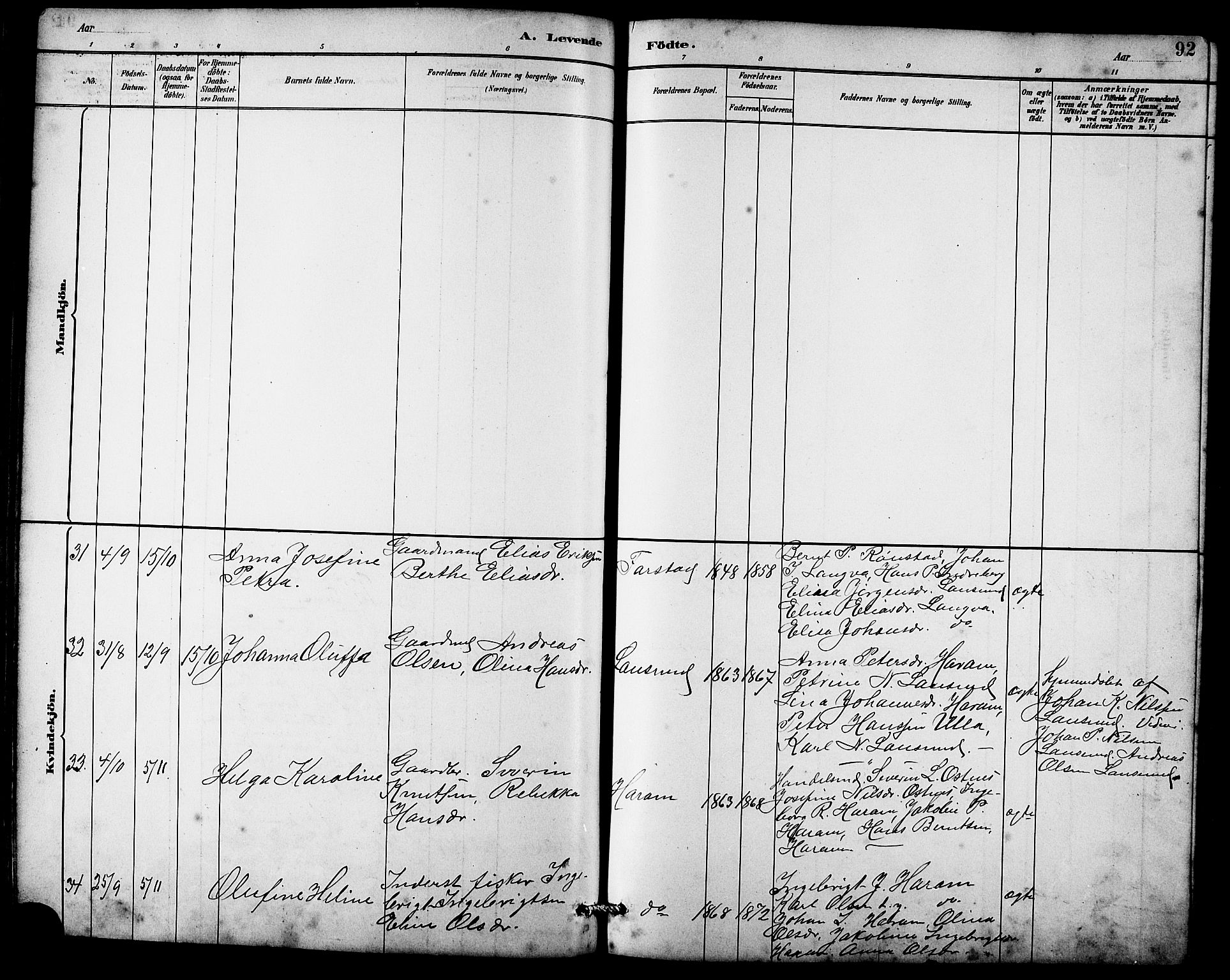 Ministerialprotokoller, klokkerbøker og fødselsregistre - Møre og Romsdal, AV/SAT-A-1454/536/L0510: Klokkerbok nr. 536C05, 1881-1898, s. 92