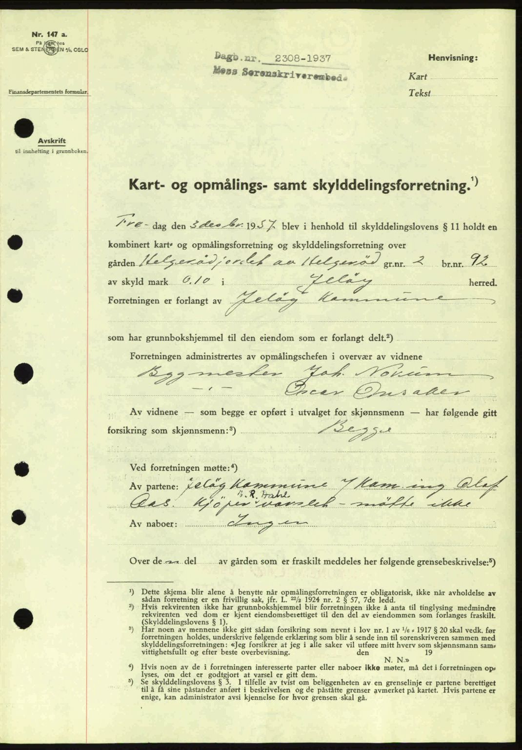 Moss sorenskriveri, SAO/A-10168: Pantebok nr. A3, 1937-1938, Dagboknr: 2308/1937