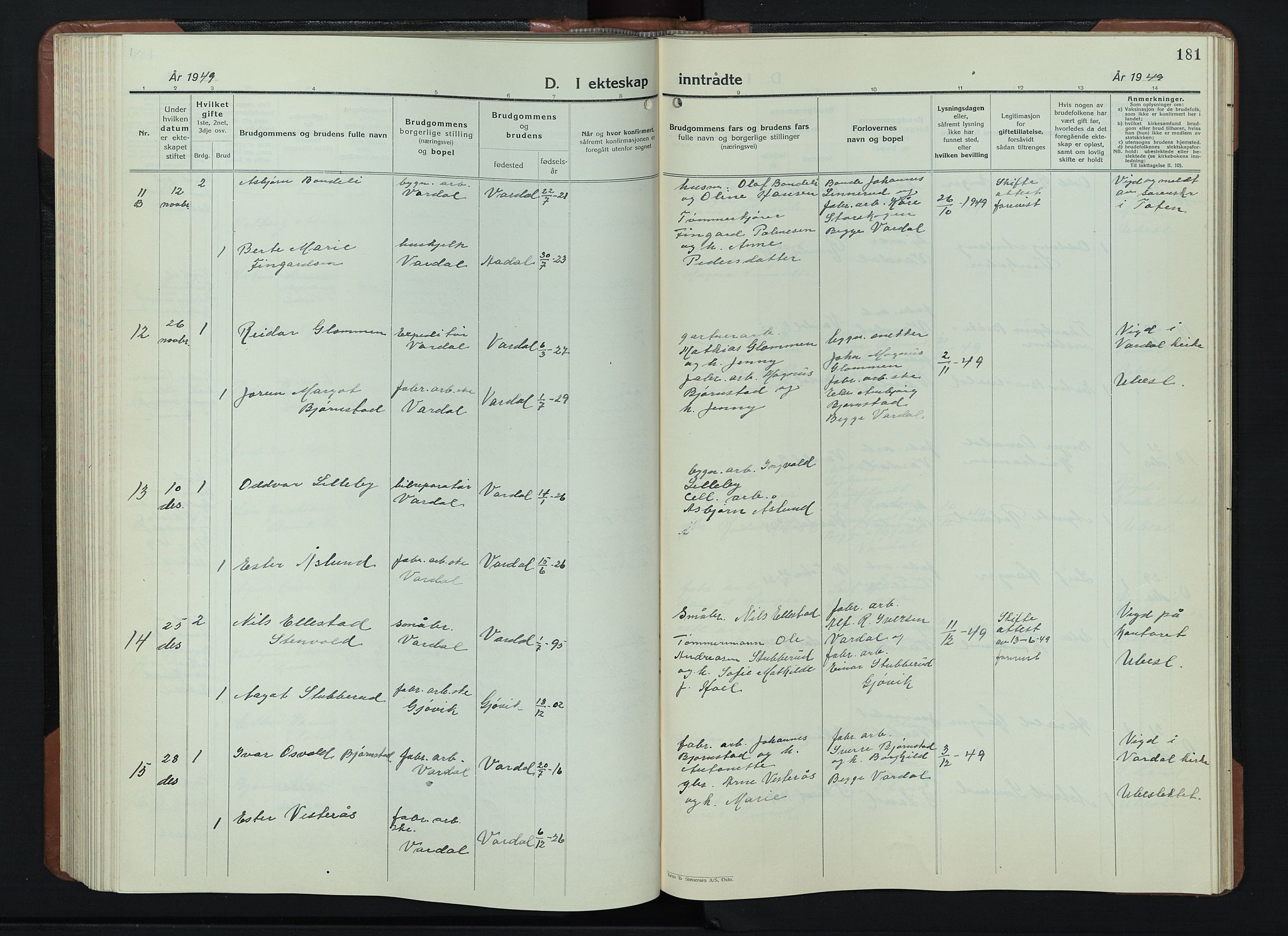 Vardal prestekontor, AV/SAH-PREST-100/H/Ha/Hab/L0018: Klokkerbok nr. 18, 1931-1951, s. 181