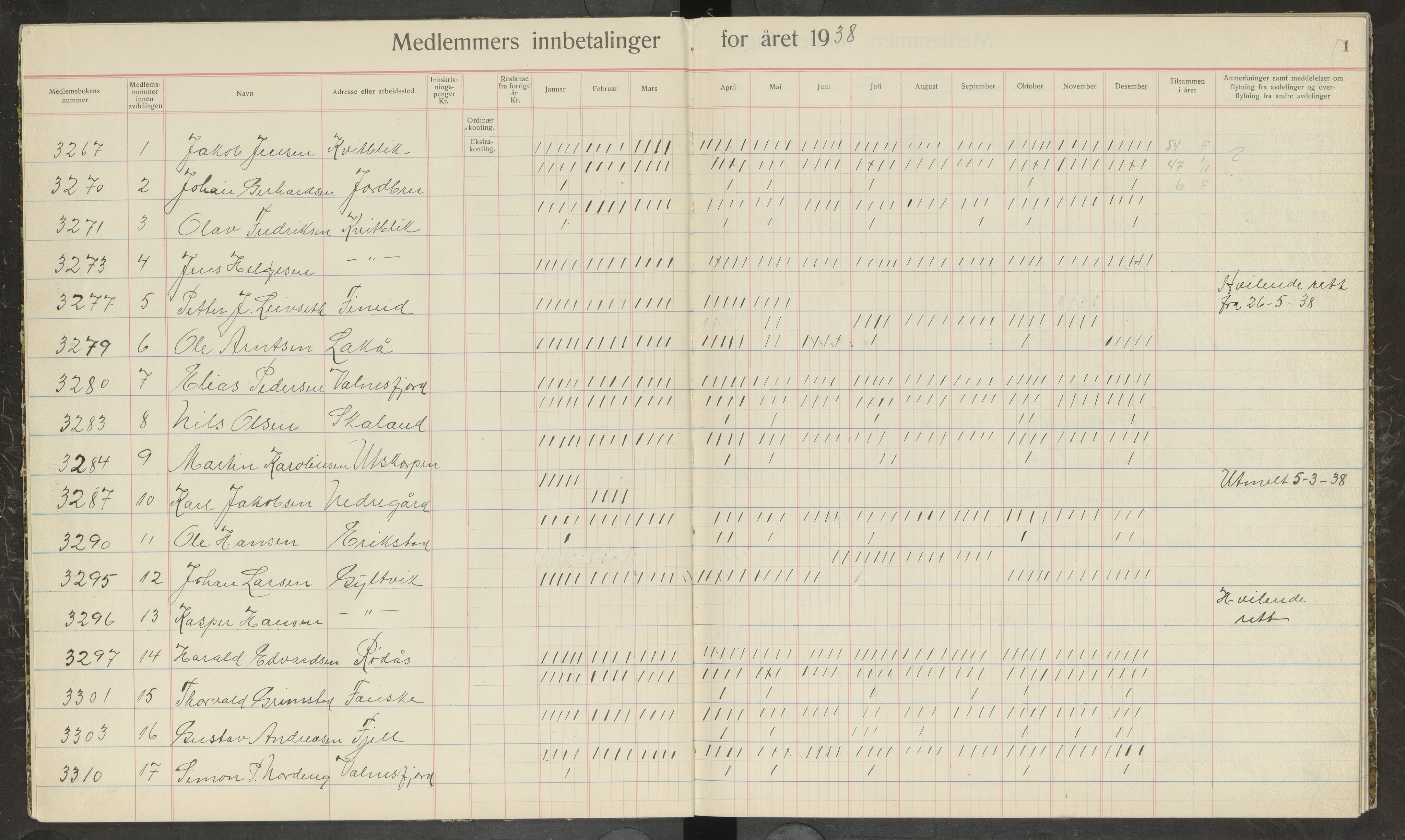 Hanken gruvearbeiderforening avd. 146 av Norsk Arbeidsmandsforbund, AIN/A23-118/P/Pa/L0003: Medlemsprotokoll, 1938-1955