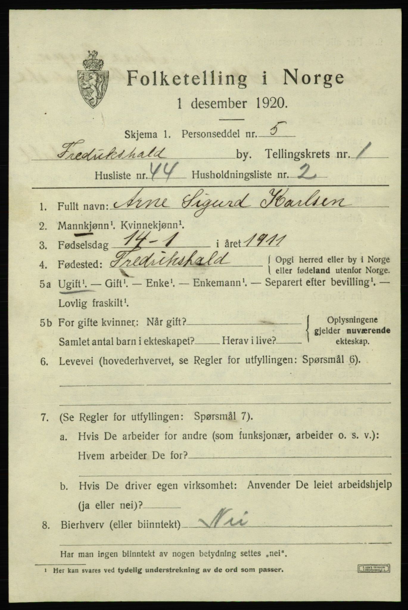 SAO, Folketelling 1920 for 0101 Fredrikshald kjøpstad, 1920, s. 8953