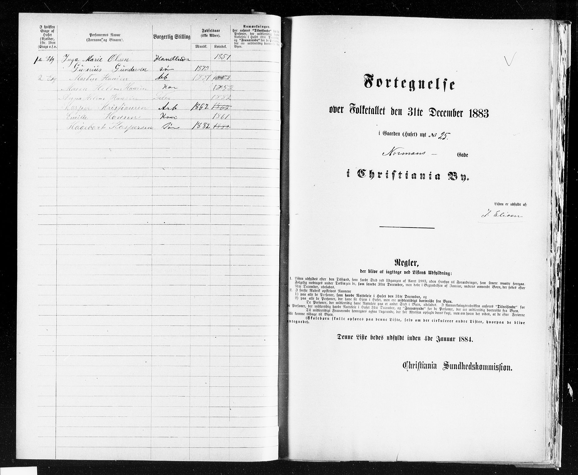 OBA, Kommunal folketelling 31.12.1883 for Kristiania kjøpstad, 1883, s. 3103