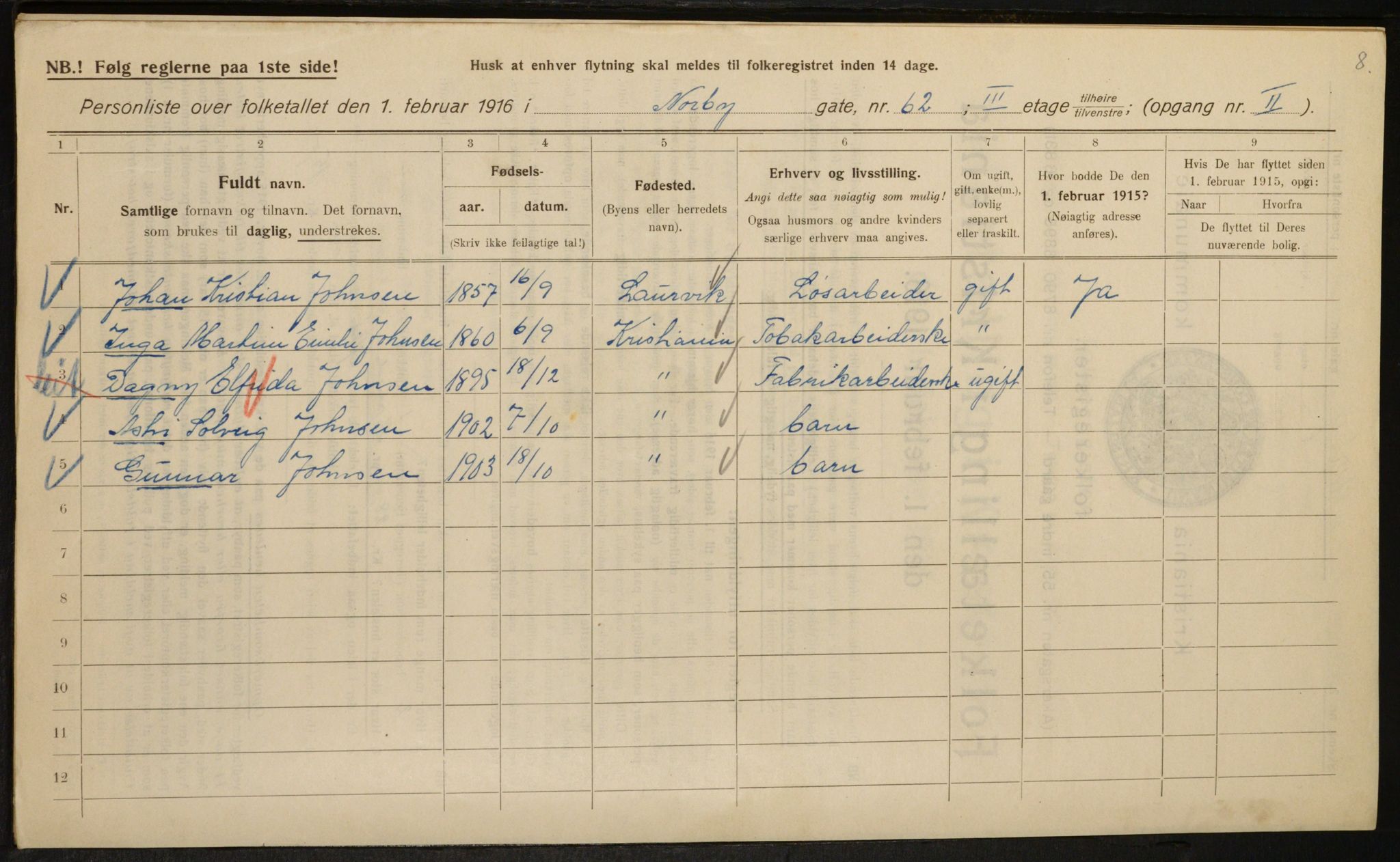 OBA, Kommunal folketelling 1.2.1916 for Kristiania, 1916, s. 73886