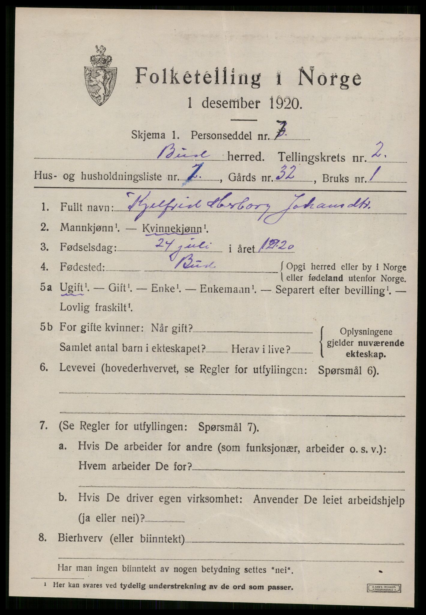 SAT, Folketelling 1920 for 1549 Bud herred, 1920, s. 1172