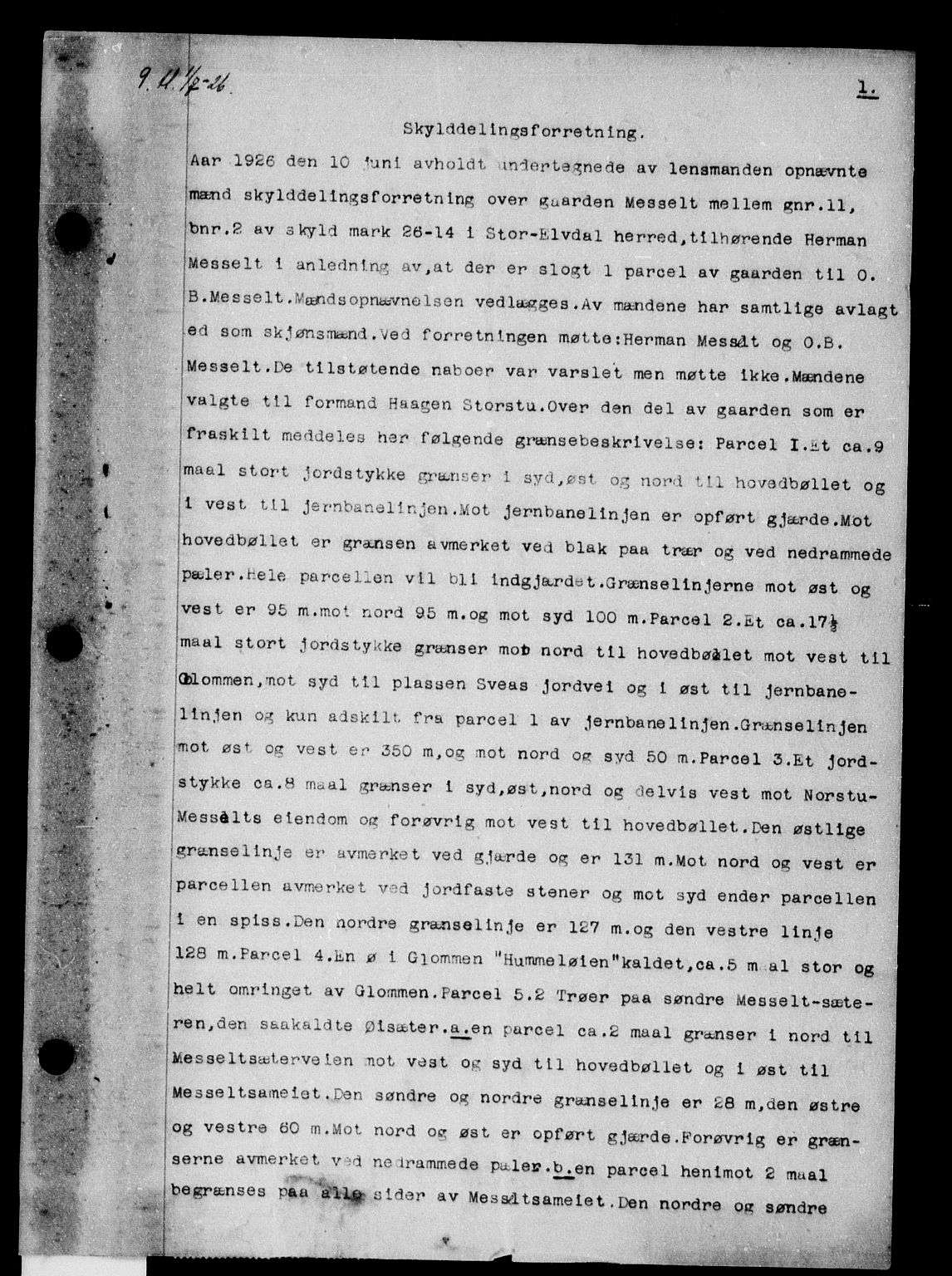 Sør-Østerdal sorenskriveri, SAH/TING-018/H/Hb/Hba/L0043: Pantebok nr. 43, 1926-1928, s. 1