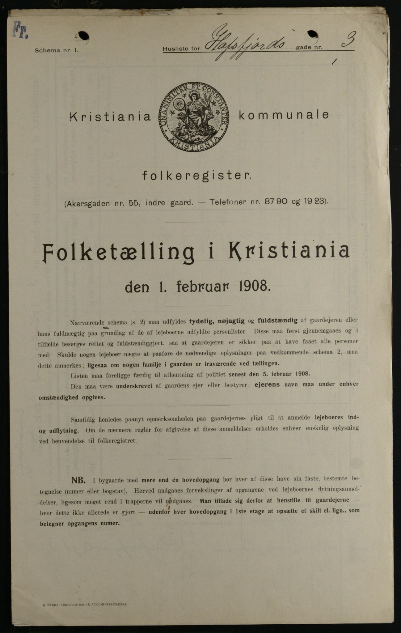 OBA, Kommunal folketelling 1.2.1908 for Kristiania kjøpstad, 1908, s. 30099