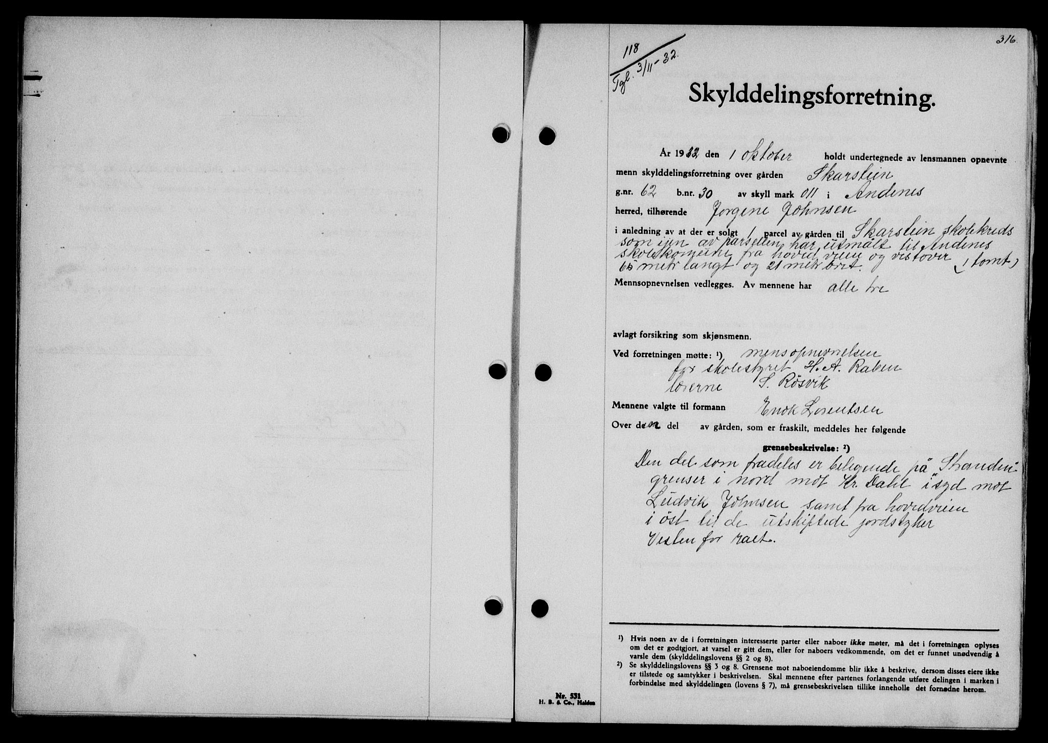 Vesterålen sorenskriveri, SAT/A-4180/1/2/2Ca/L0056: Pantebok nr. 49, 1932-1933, Tingl.dato: 03.11.1932