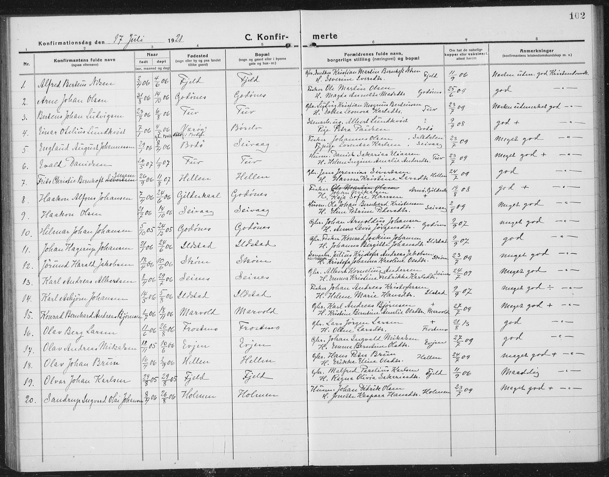 Ministerialprotokoller, klokkerbøker og fødselsregistre - Nordland, AV/SAT-A-1459/804/L0089: Klokkerbok nr. 804C02, 1918-1935, s. 102