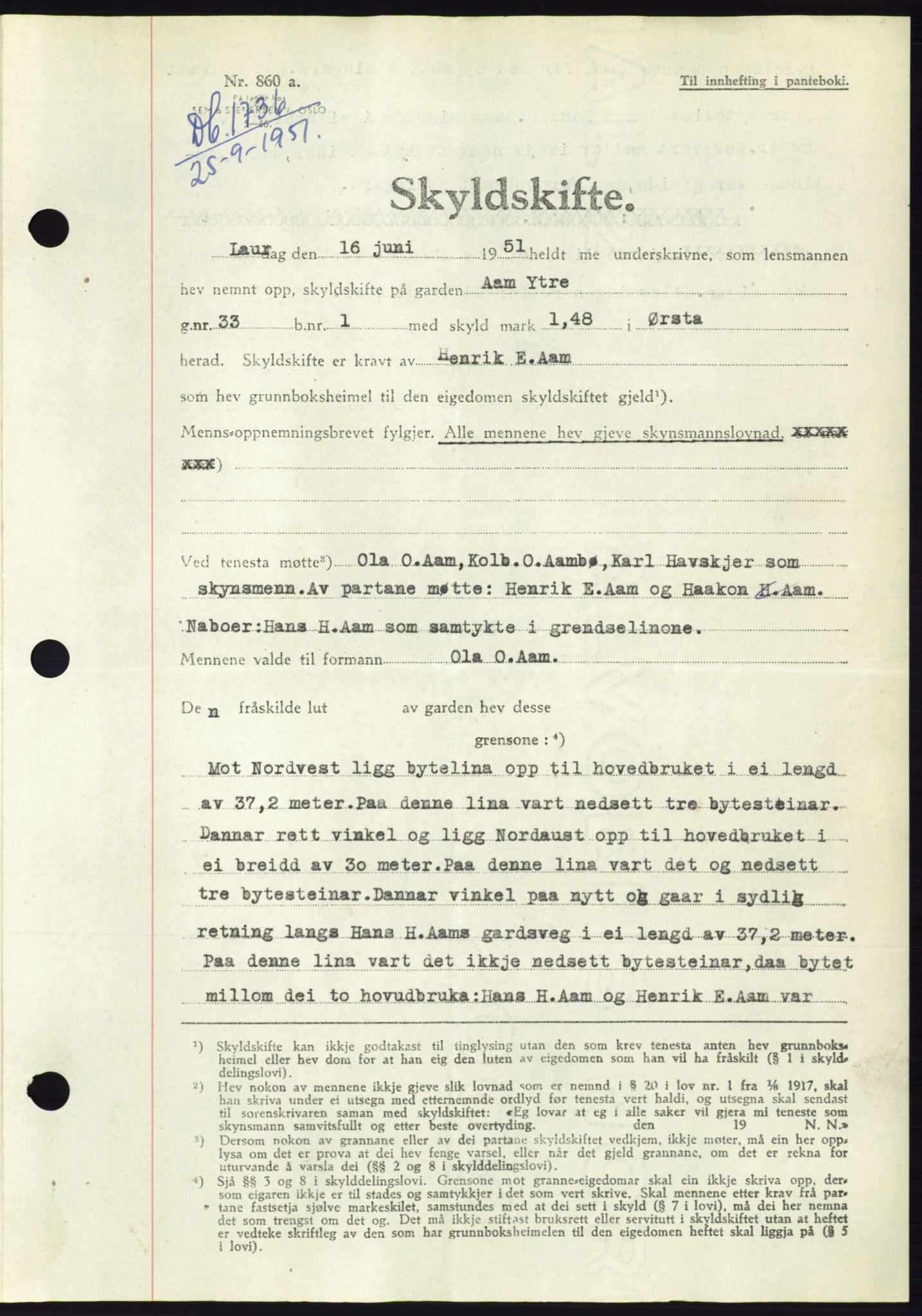 Søre Sunnmøre sorenskriveri, AV/SAT-A-4122/1/2/2C/L0090: Pantebok nr. 16A, 1951-1951, Dagboknr: 1736/1951