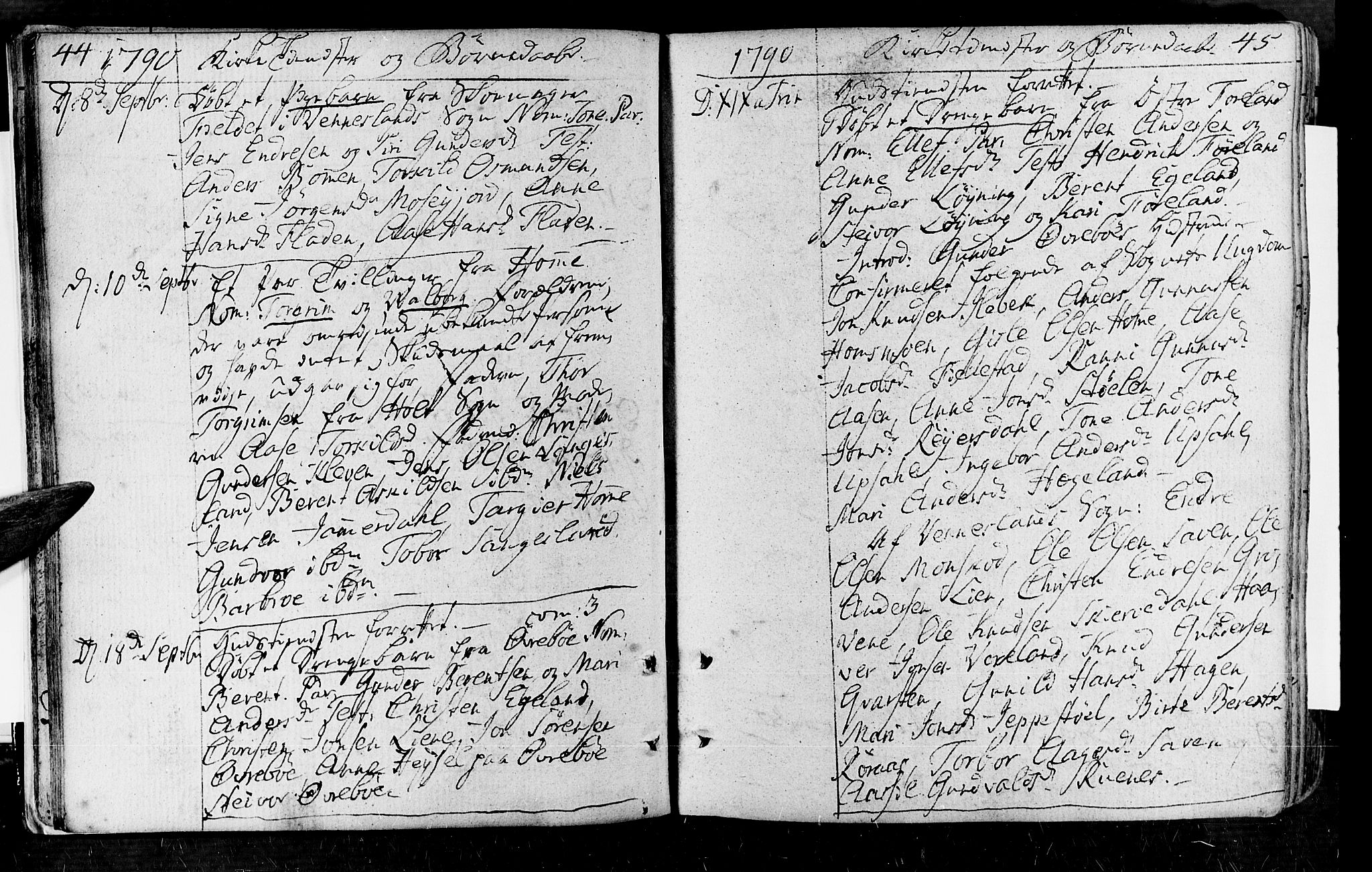 Vennesla sokneprestkontor, AV/SAK-1111-0045/Fa/Fac/L0002: Ministerialbok nr. A 2, 1785-1834, s. 44-45
