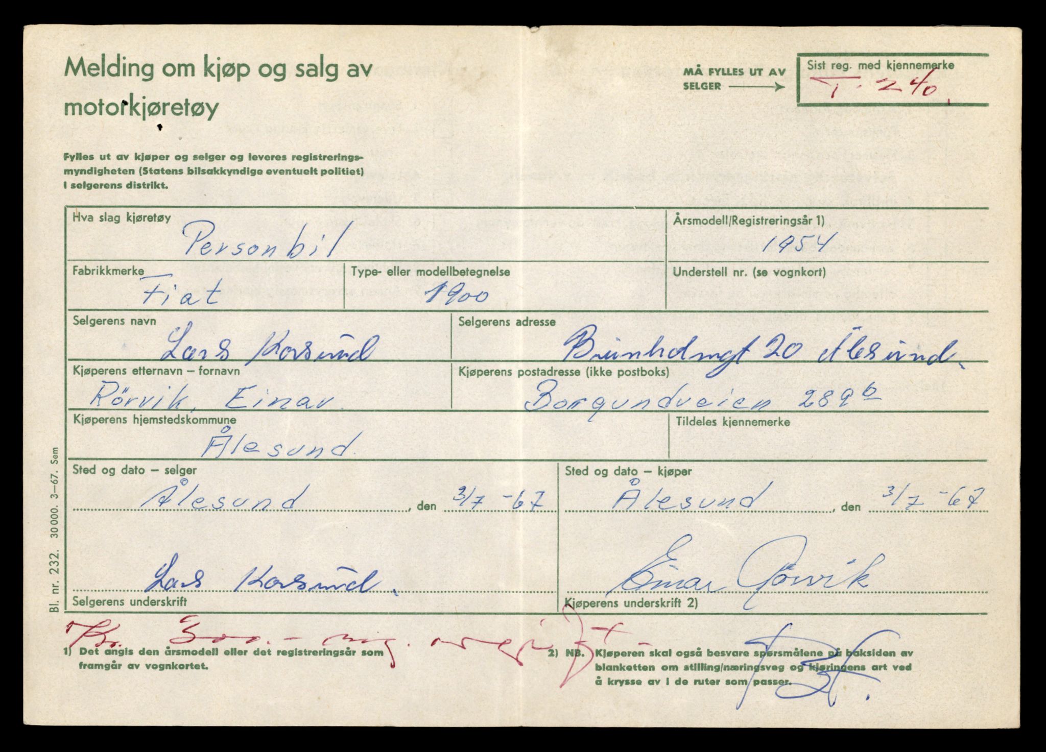 Møre og Romsdal vegkontor - Ålesund trafikkstasjon, SAT/A-4099/F/Fe/L0003: Registreringskort for kjøretøy T 232 - T 340, 1927-1998, s. 205