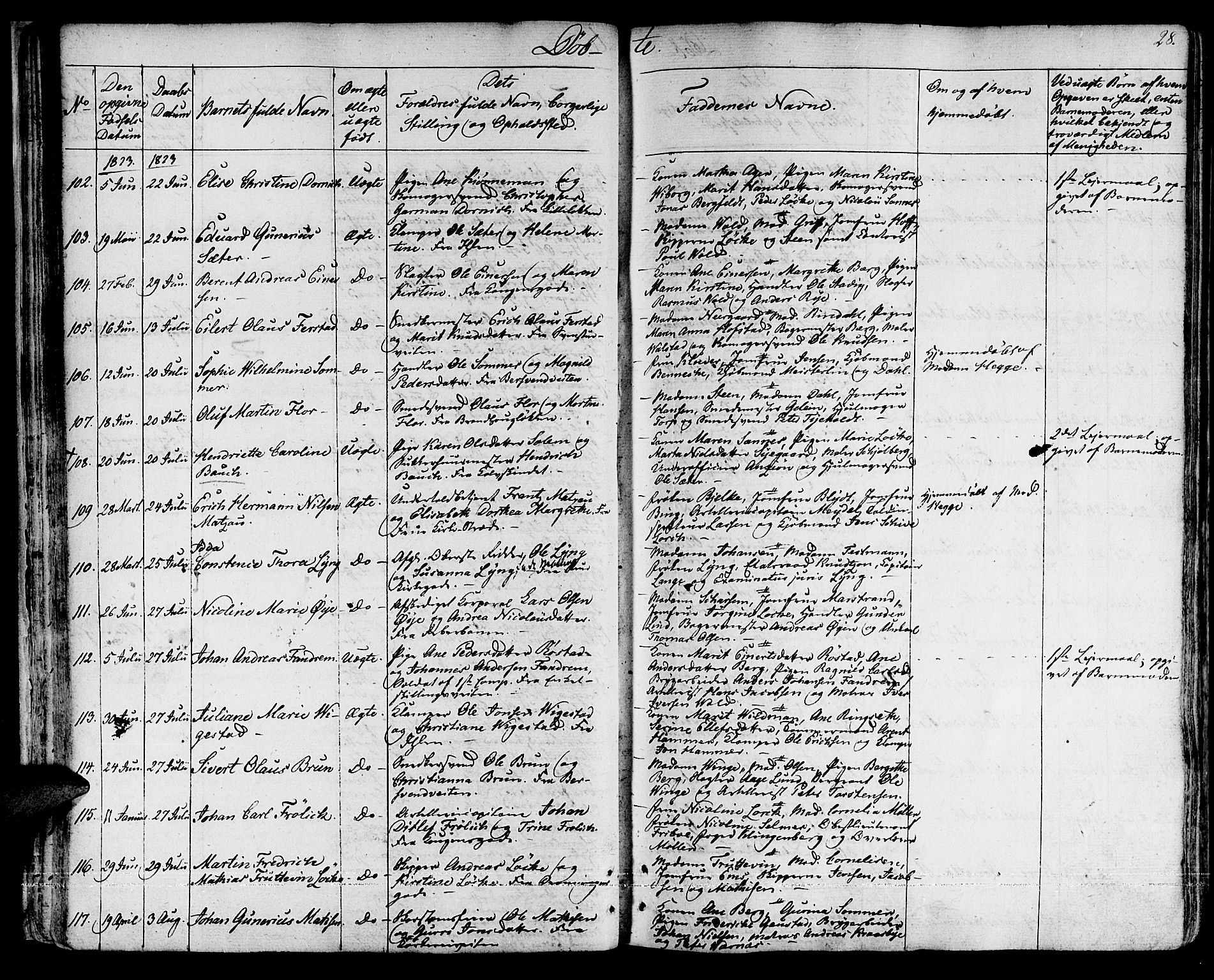Ministerialprotokoller, klokkerbøker og fødselsregistre - Sør-Trøndelag, SAT/A-1456/601/L0045: Ministerialbok nr. 601A13, 1821-1831, s. 28