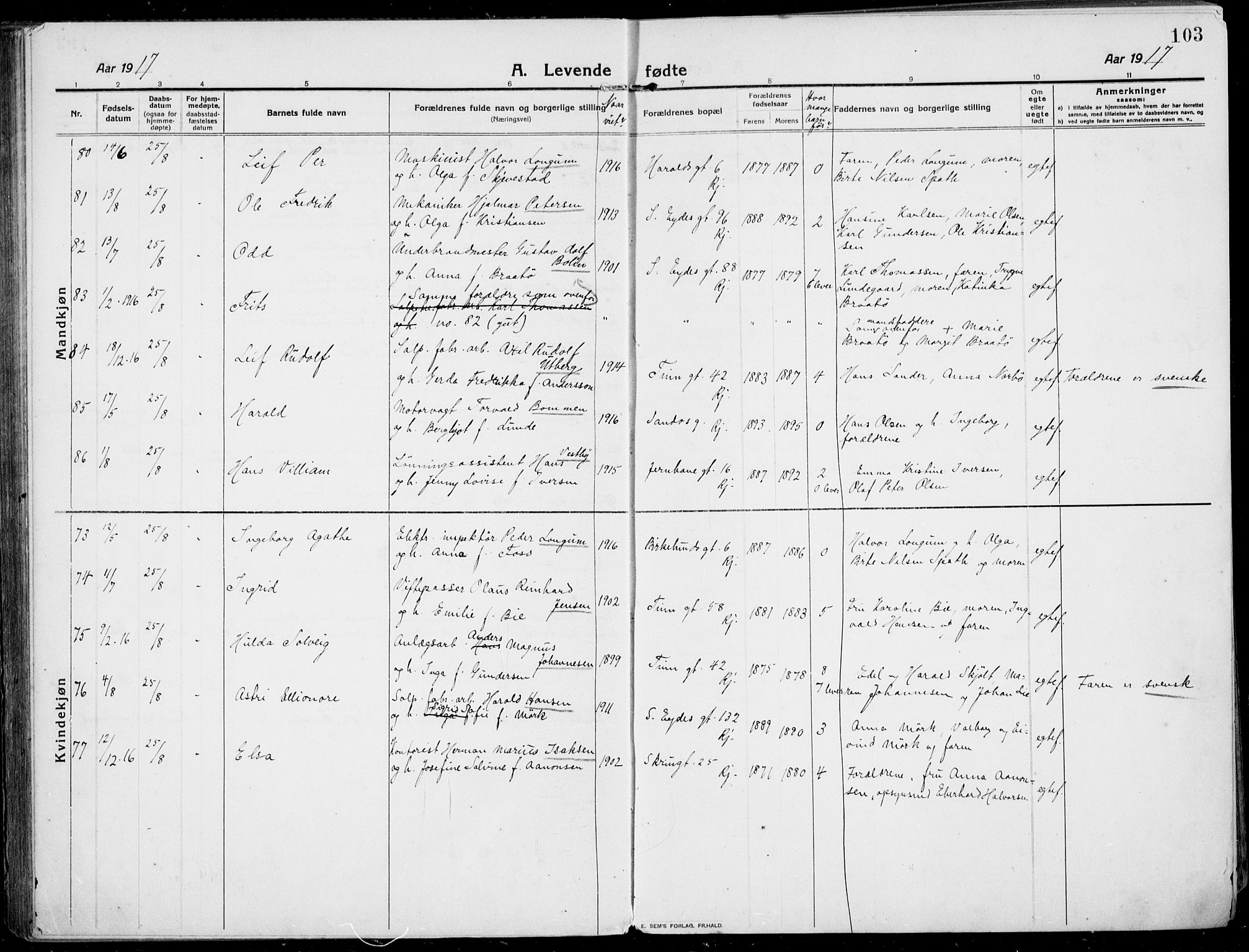 Rjukan kirkebøker, AV/SAKO-A-294/F/Fa/L0002: Ministerialbok nr. 2, 1912-1917, s. 103