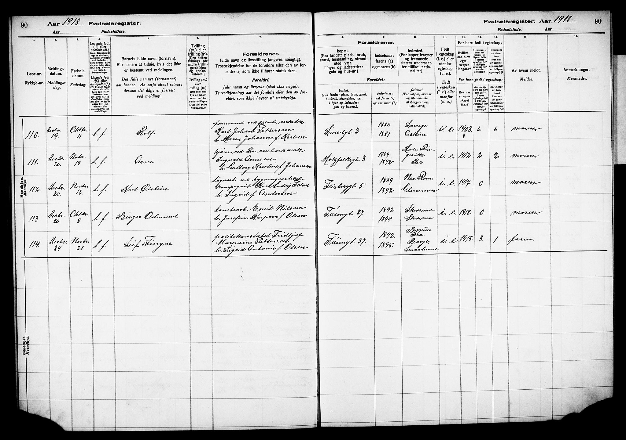 Grønland prestekontor Kirkebøker, AV/SAO-A-10848/J/Ja/L0001: Fødselsregister nr. 1, 1916-1922, s. 90