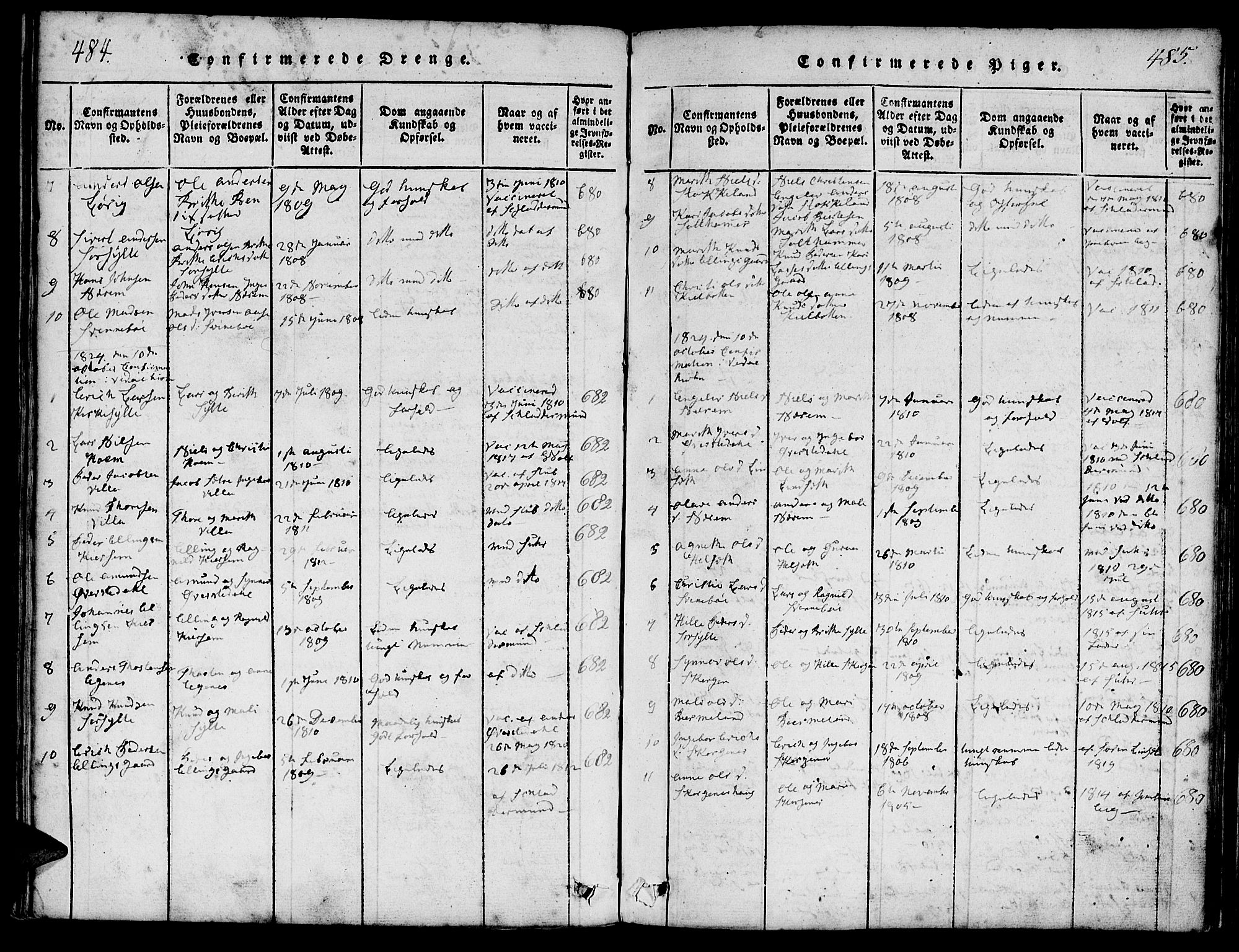 Ministerialprotokoller, klokkerbøker og fødselsregistre - Møre og Romsdal, AV/SAT-A-1454/541/L0544: Ministerialbok nr. 541A01, 1818-1847, s. 484-485