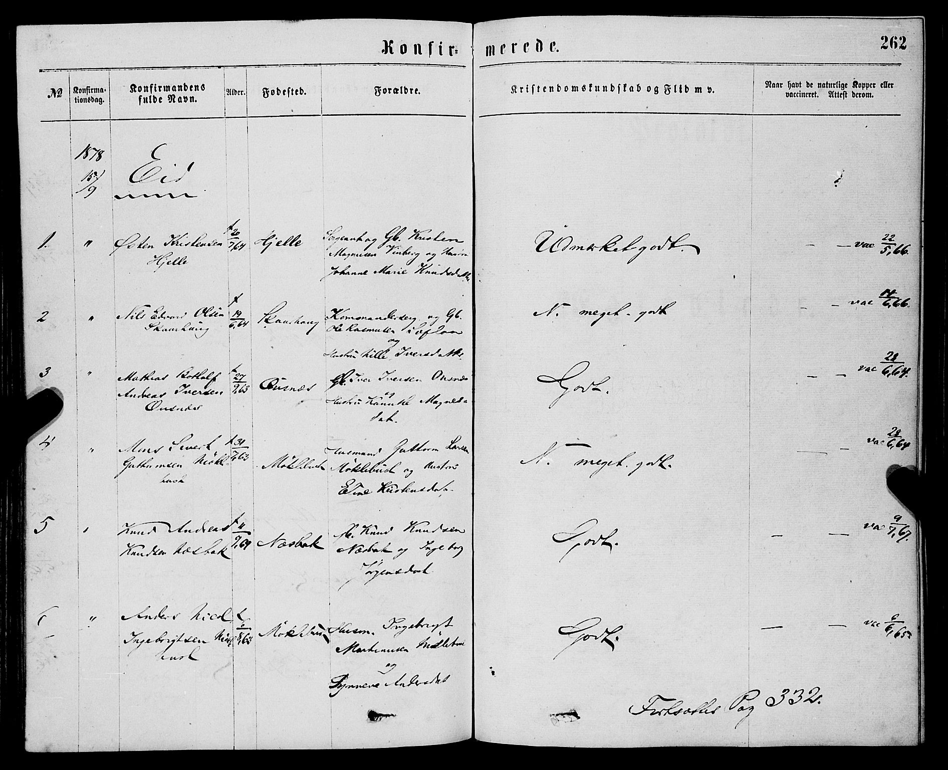 Eid sokneprestembete, AV/SAB-A-82301/H/Haa/Haaa/L0010: Ministerialbok nr. A 10, 1867-1878, s. 262