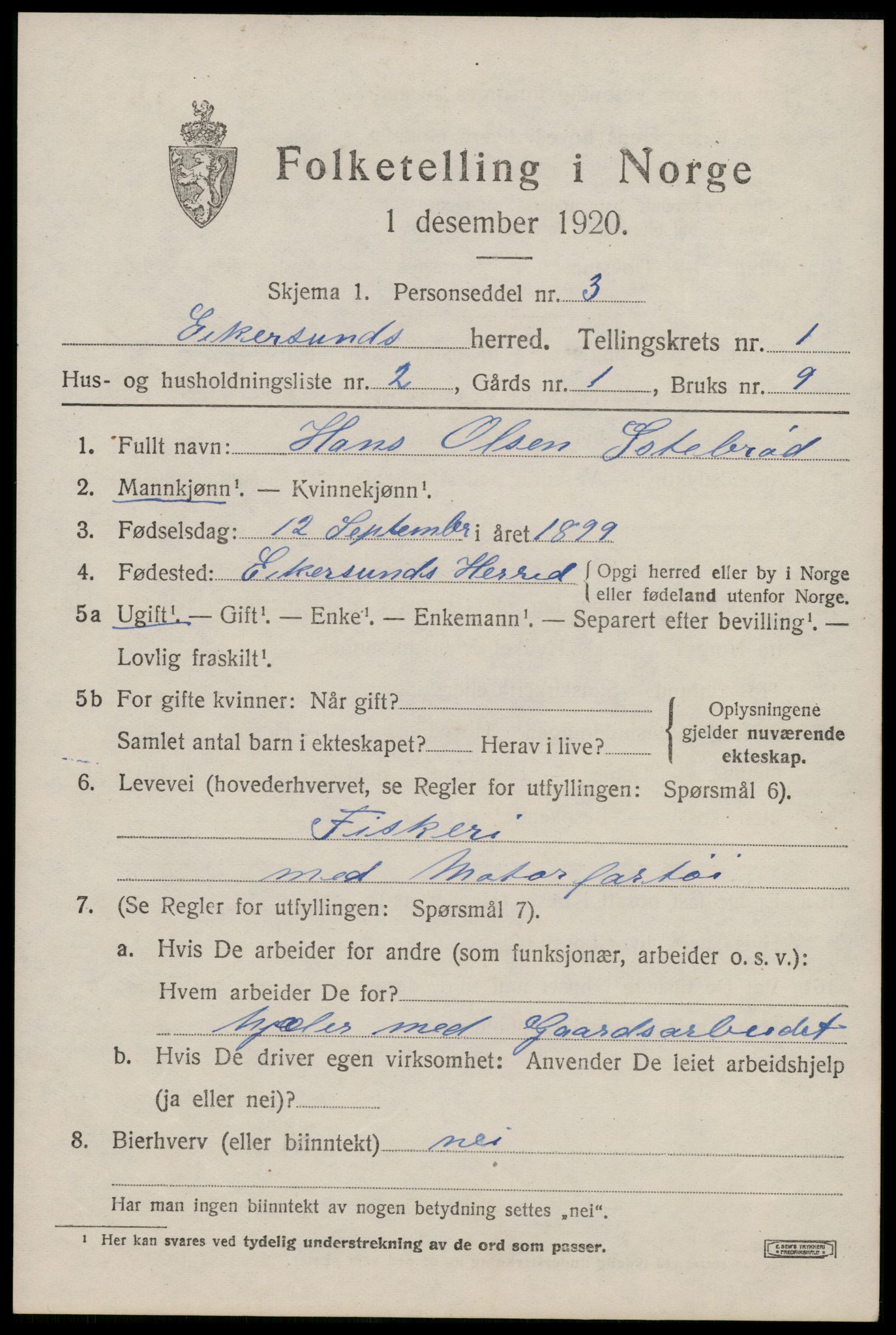 SAST, Folketelling 1920 for 1116 Eigersund herred, 1920, s. 1177