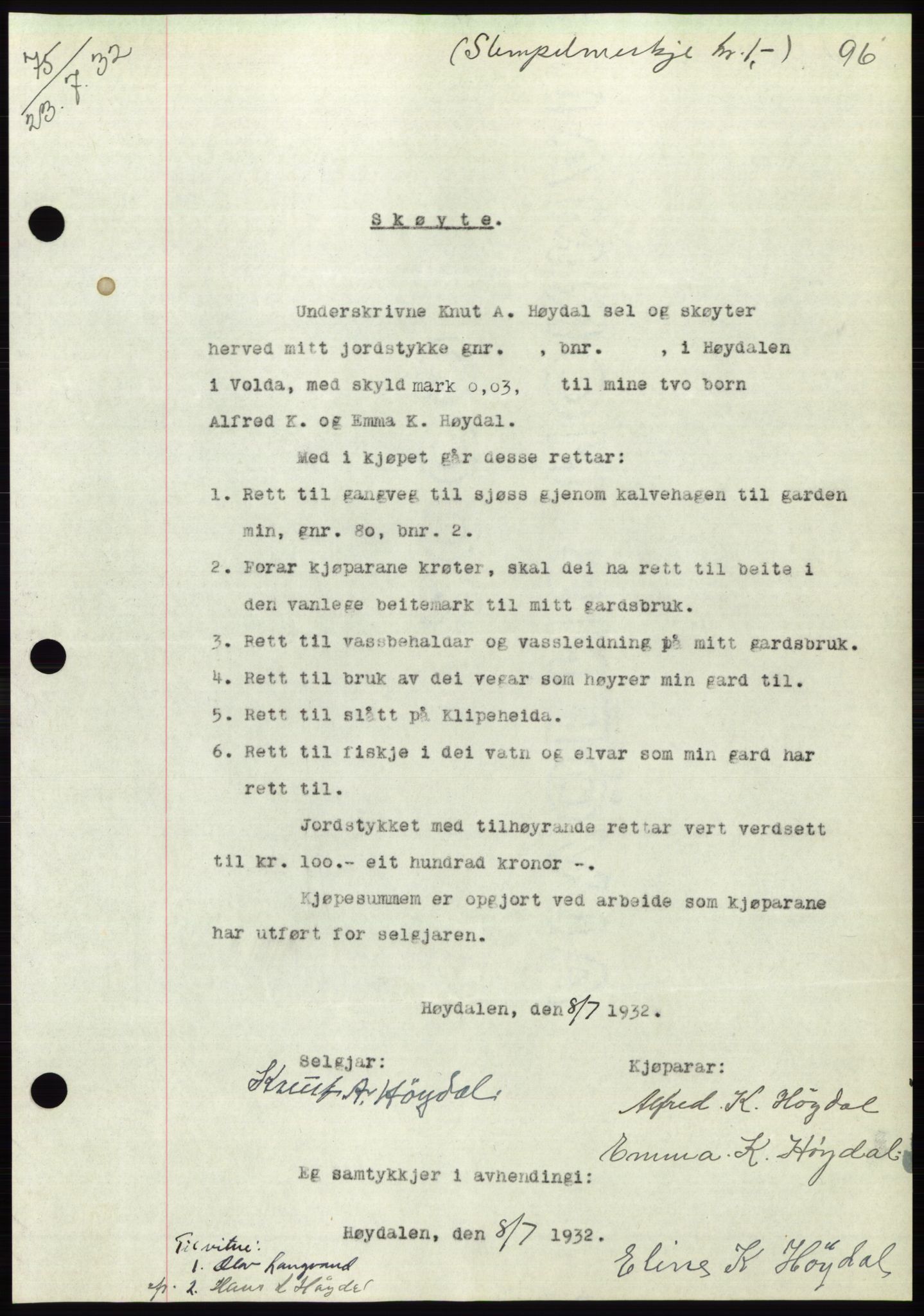 Søre Sunnmøre sorenskriveri, AV/SAT-A-4122/1/2/2C/L0054: Pantebok nr. 48, 1932-1933, Tingl.dato: 23.07.1932