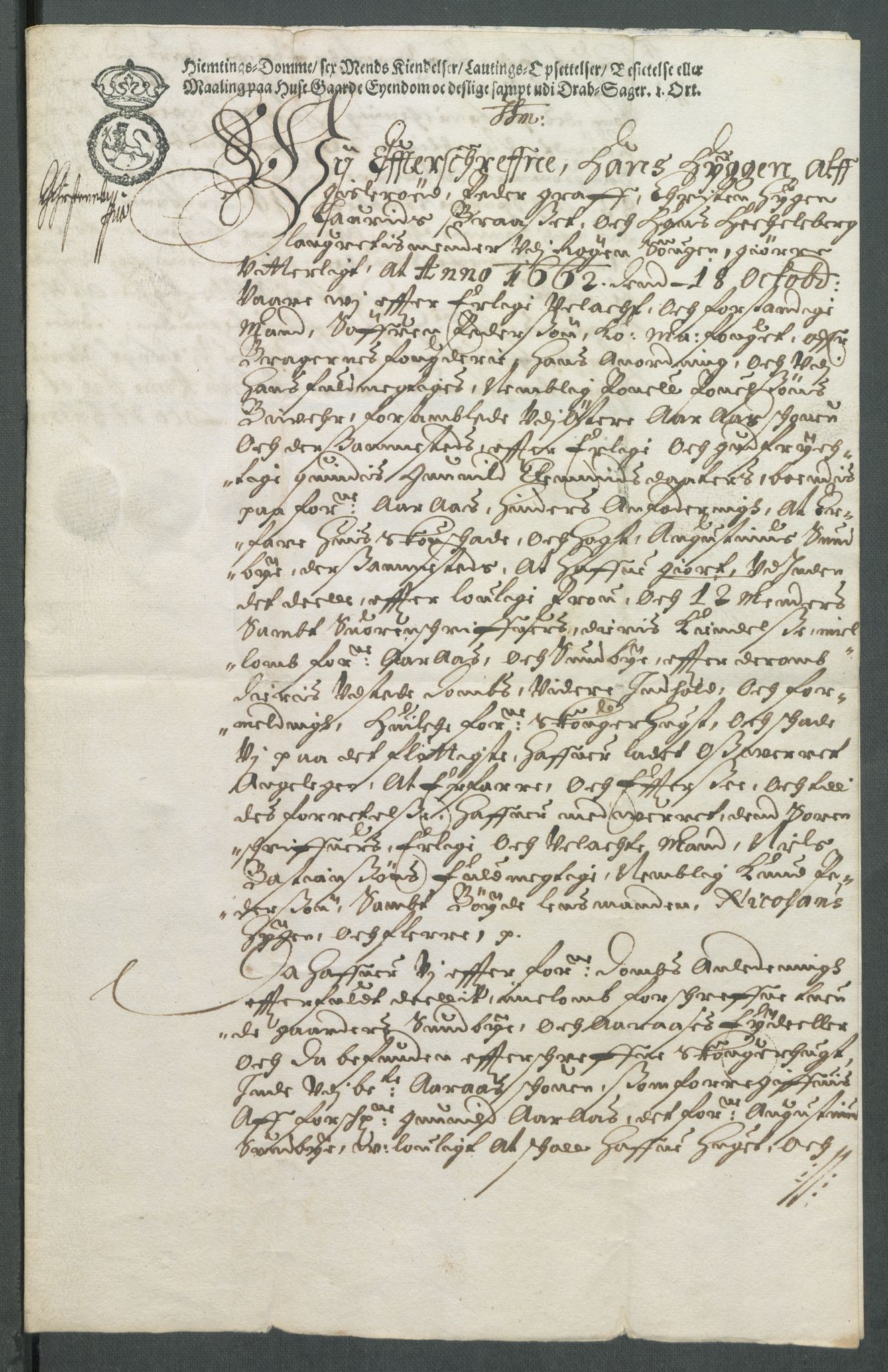 Riksarkivets diplomsamling, RA/EA-5965/F02/L0169: Dokumenter, 1661-1663, s. 143