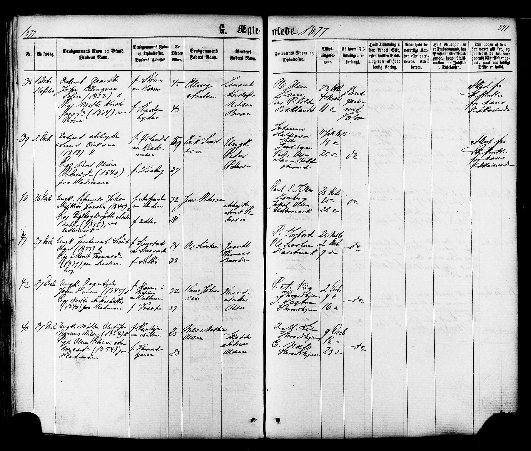 Ministerialprotokoller, klokkerbøker og fødselsregistre - Sør-Trøndelag, AV/SAT-A-1456/606/L0293: Ministerialbok nr. 606A08, 1866-1877, s. 371