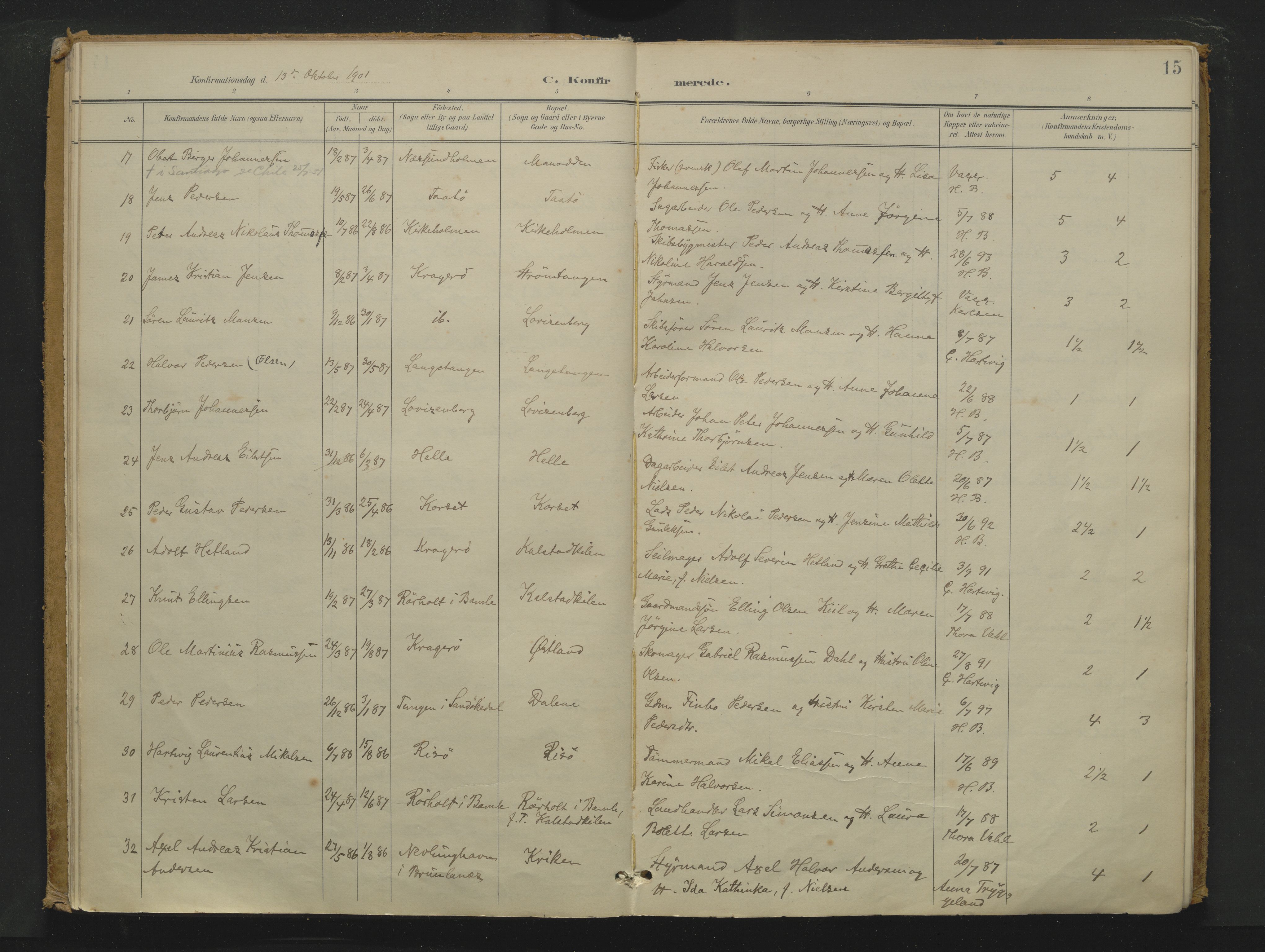 Skåtøy kirkebøker, AV/SAKO-A-304/F/Fa/L0007: Ministerialbok nr. I 7, 1898-1923, s. 15