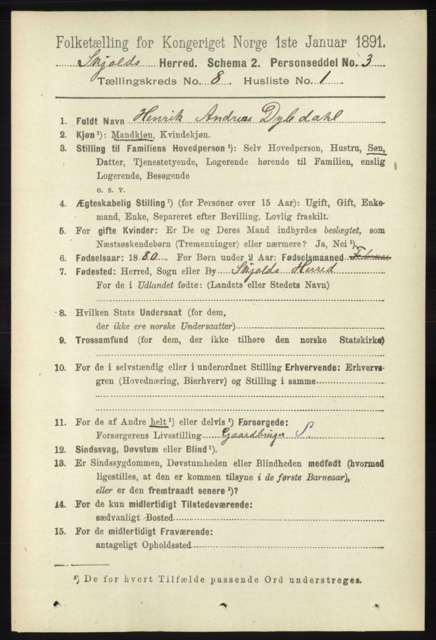 RA, Folketelling 1891 for 1154 Skjold herred, 1891, s. 1599