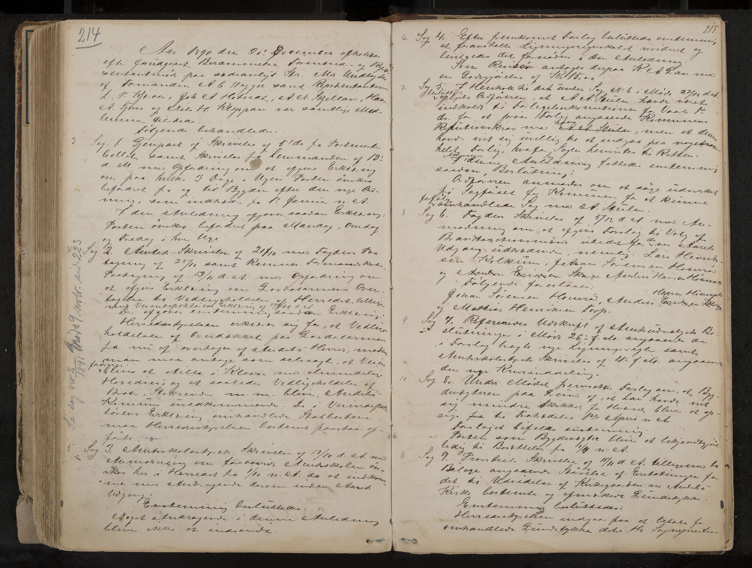 Andebu formannskap og sentraladministrasjon, IKAK/0719021-1/A/Aa/L0002: Møtebok med register, 1869-1891, s. 215