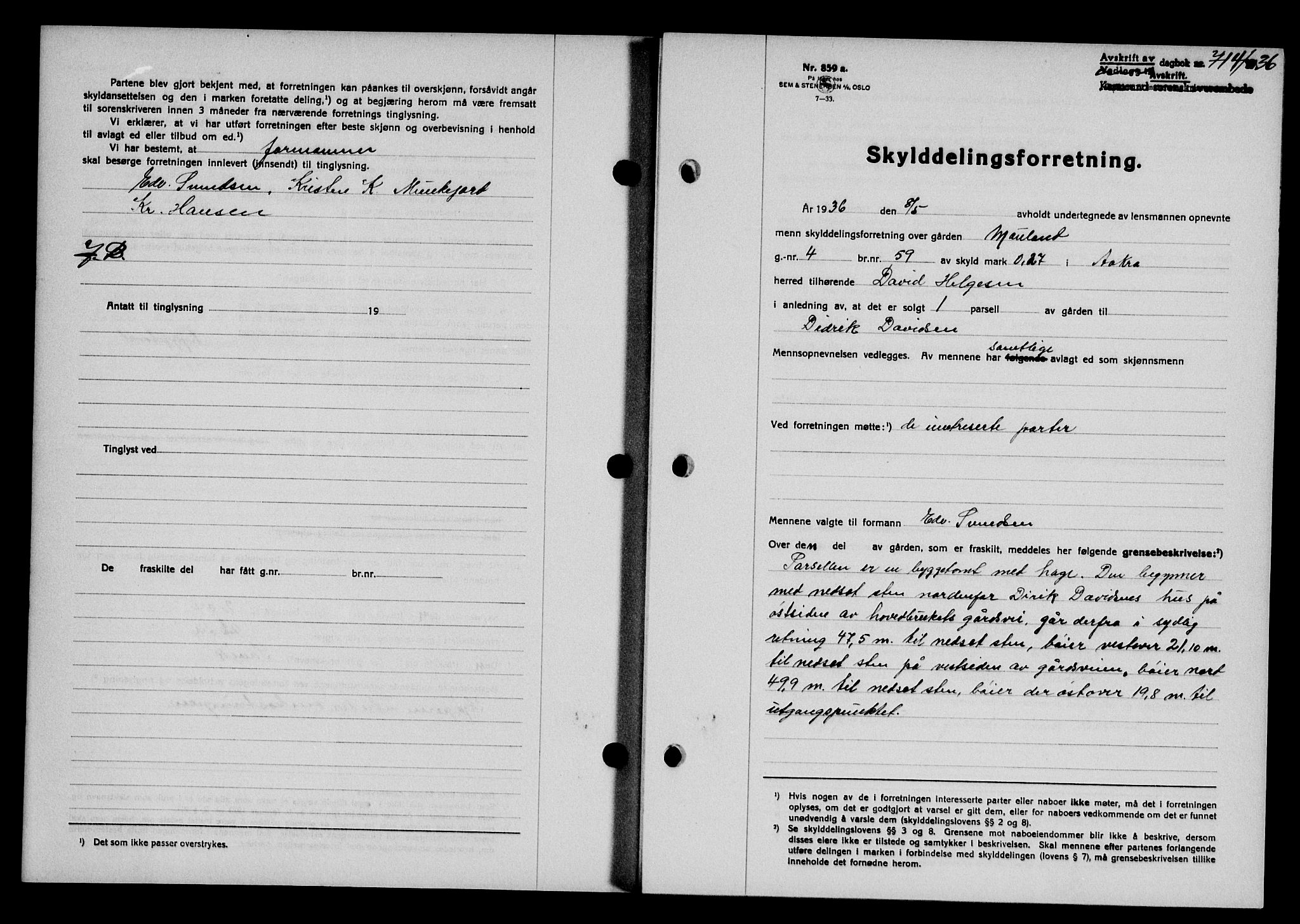 Karmsund sorenskriveri, SAST/A-100311/01/II/IIB/L0066: Pantebok nr. 47A, 1936-1936, Dagboknr: 714/1936