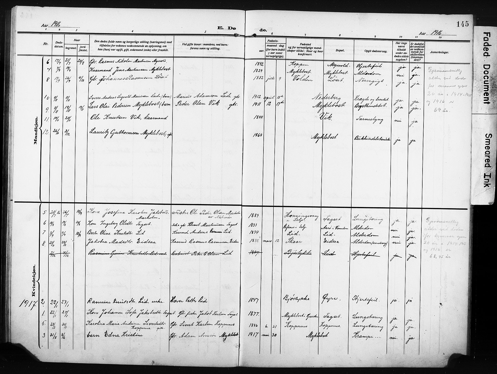 Ministerialprotokoller, klokkerbøker og fødselsregistre - Møre og Romsdal, AV/SAT-A-1454/502/L0028: Klokkerbok nr. 502C02, 1909-1932, s. 145