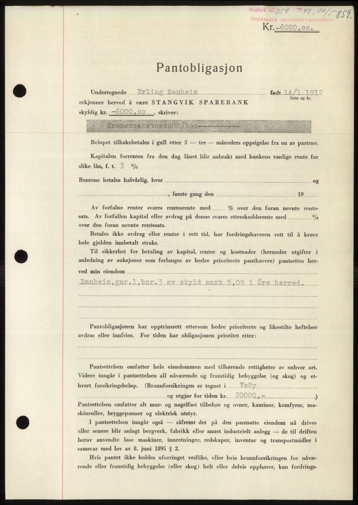 Nordmøre sorenskriveri, SAT/A-4132/1/2/2Ca: Pantebok nr. B98, 1948-1948, Dagboknr: 1158/1948