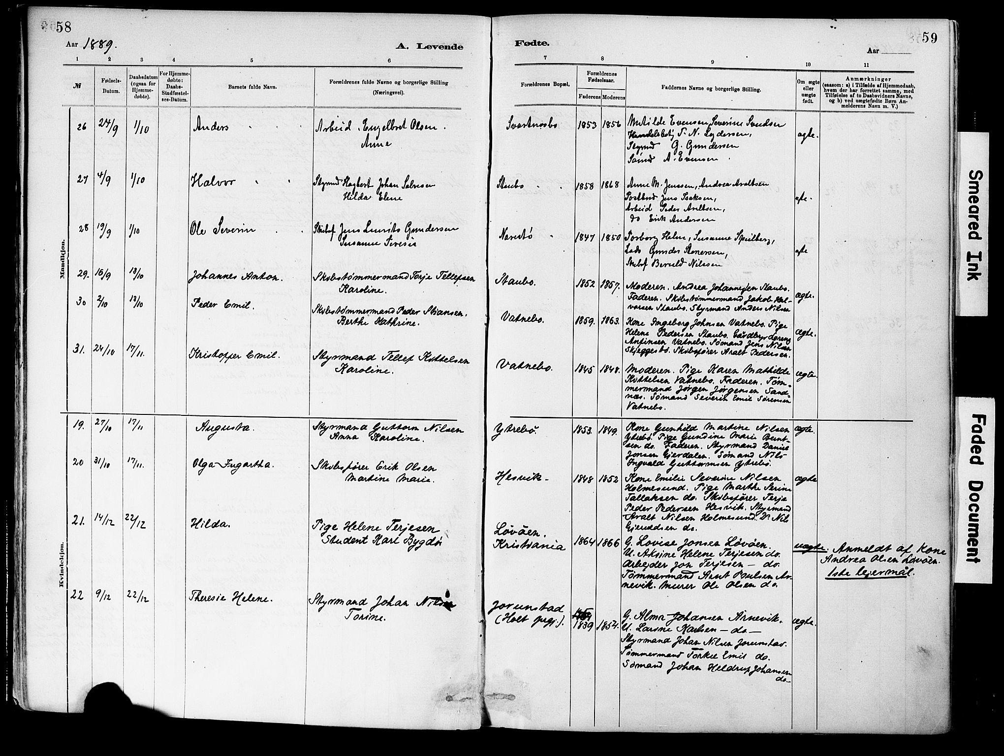 Dypvåg sokneprestkontor, AV/SAK-1111-0007/F/Fa/Fab/L0001: Ministerialbok nr. A 1, 1885-1912, s. 58-59