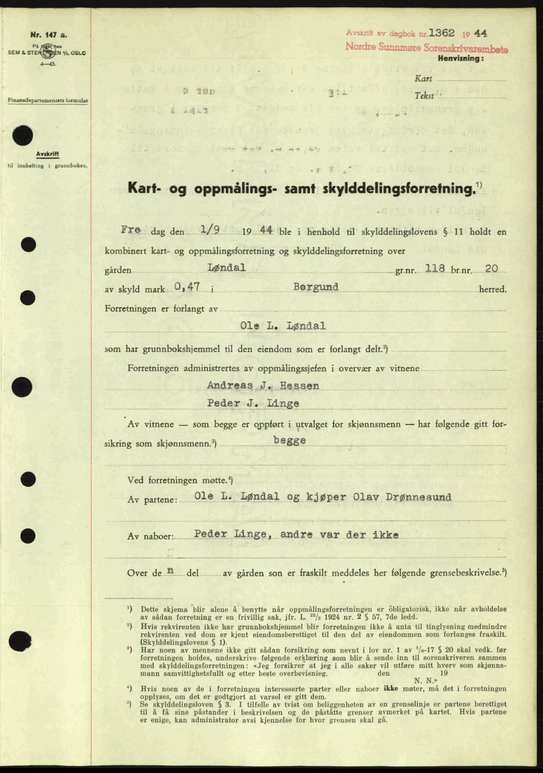 Nordre Sunnmøre sorenskriveri, SAT/A-0006/1/2/2C/2Ca: Pantebok nr. A18, 1944-1944, Dagboknr: 1362/1944