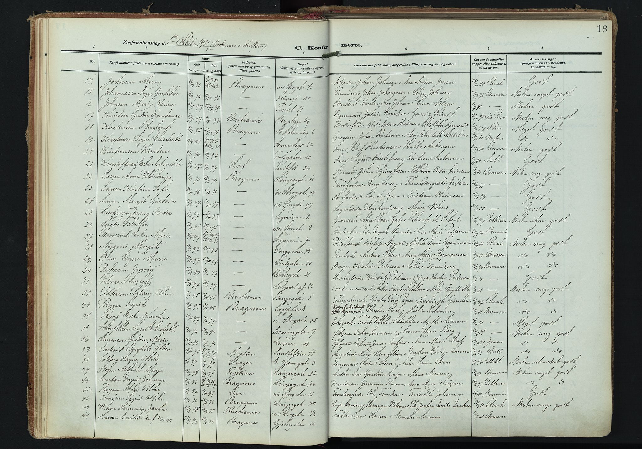 Bragernes kirkebøker, AV/SAKO-A-6/F/Fc/L0008: Ministerialbok nr. III 8, 1909-1921, s. 18